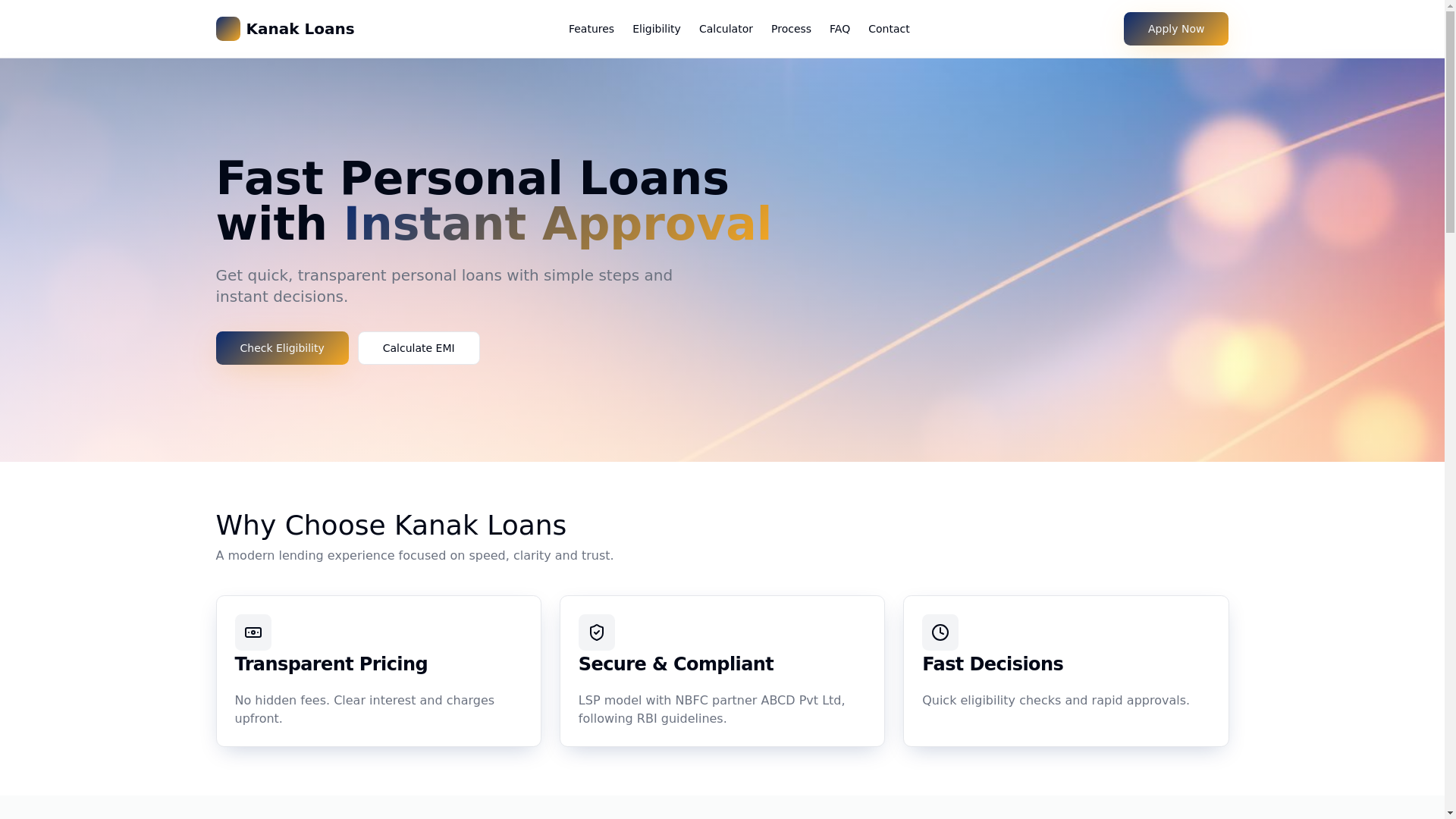 website screenshot of https://kanakloans-website.pages.dev/