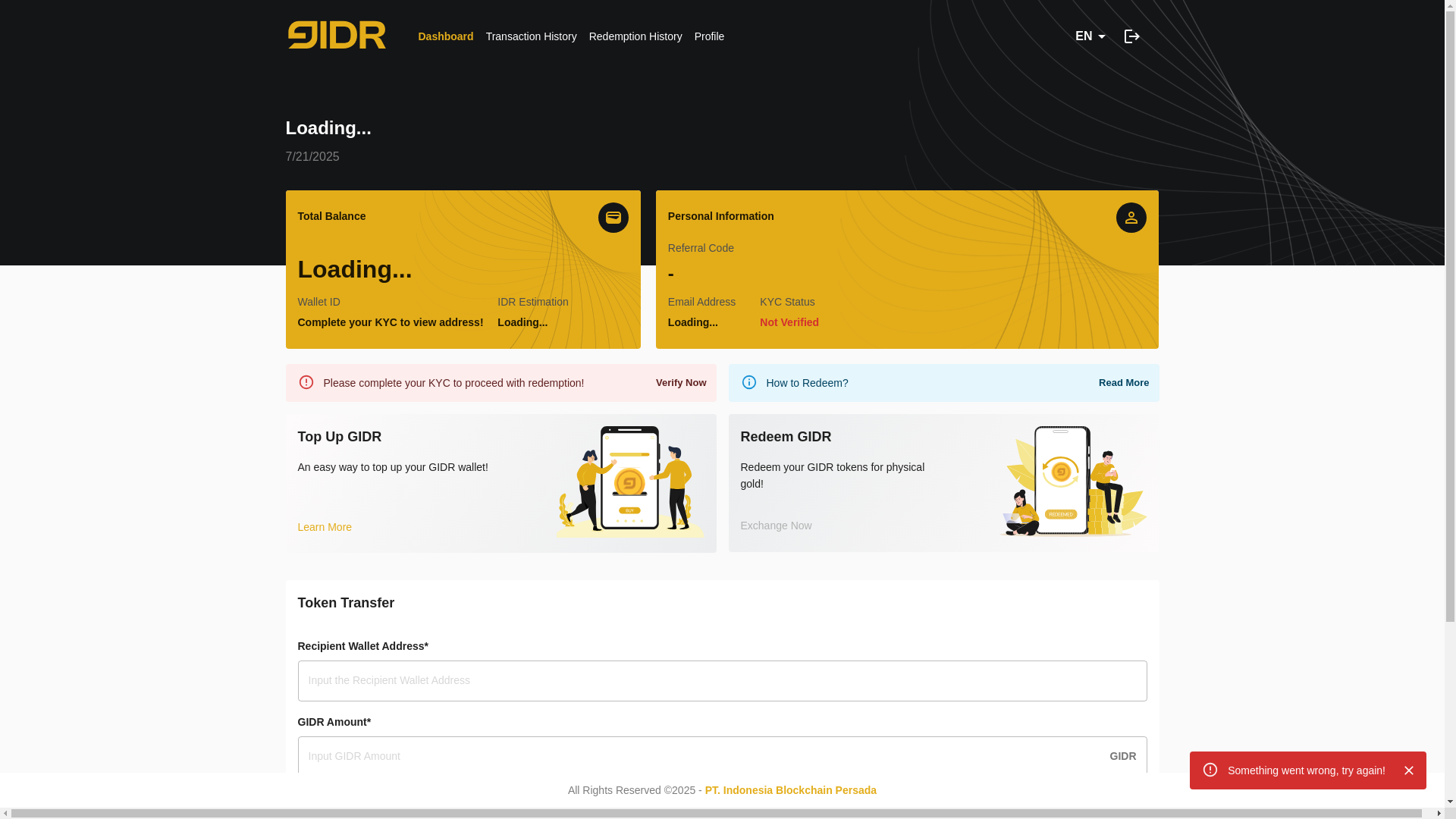 website screenshot of https://gidr-wallet-staging.pages.dev/