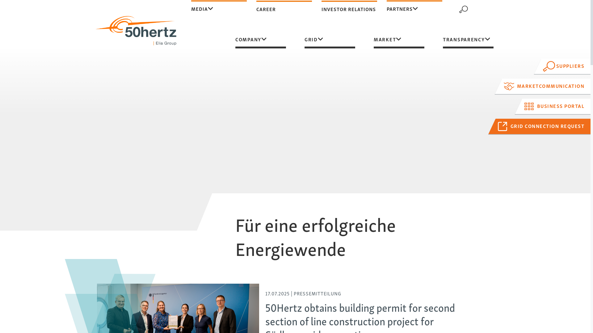 website screenshot of https://www.50hertz.com/