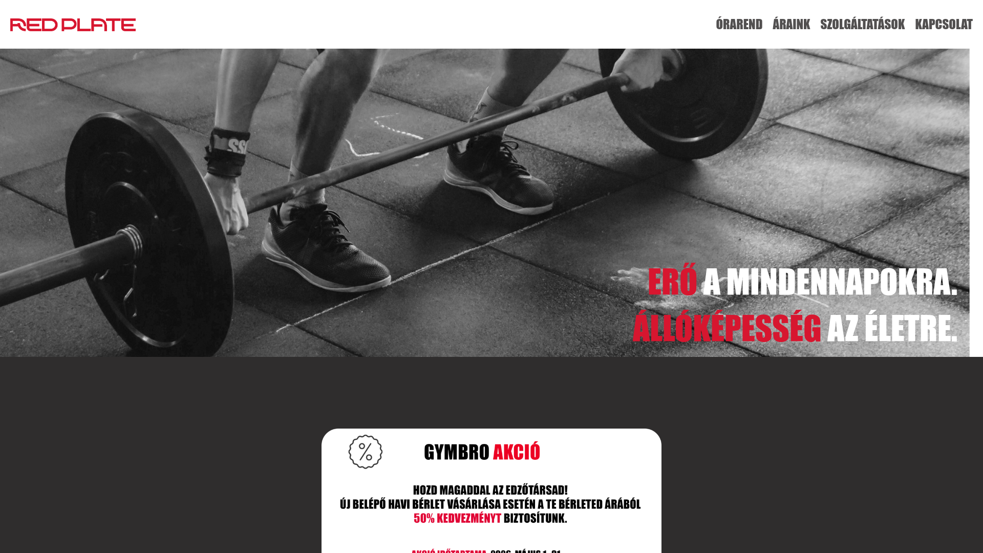 website screenshot of https://redplategym.hu/