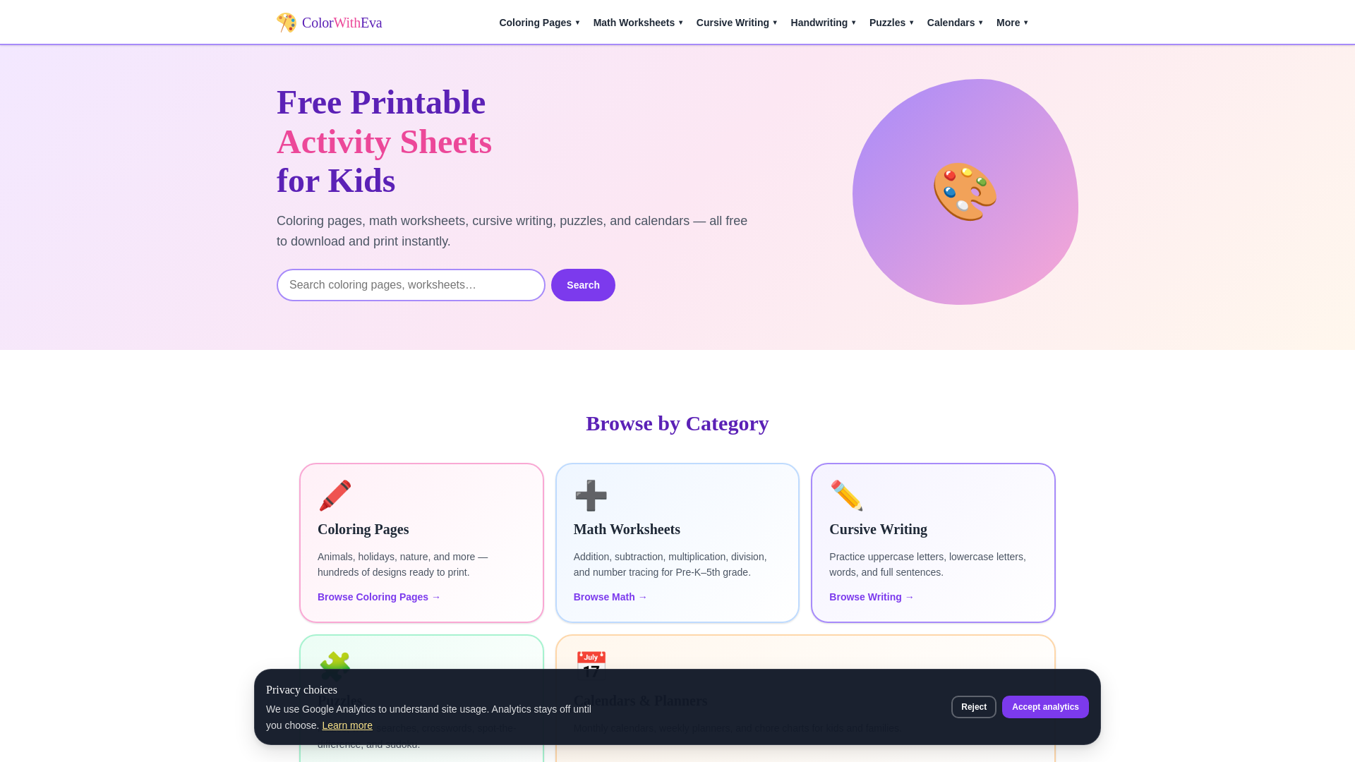website screenshot of https://colorwitheva.pages.dev/
