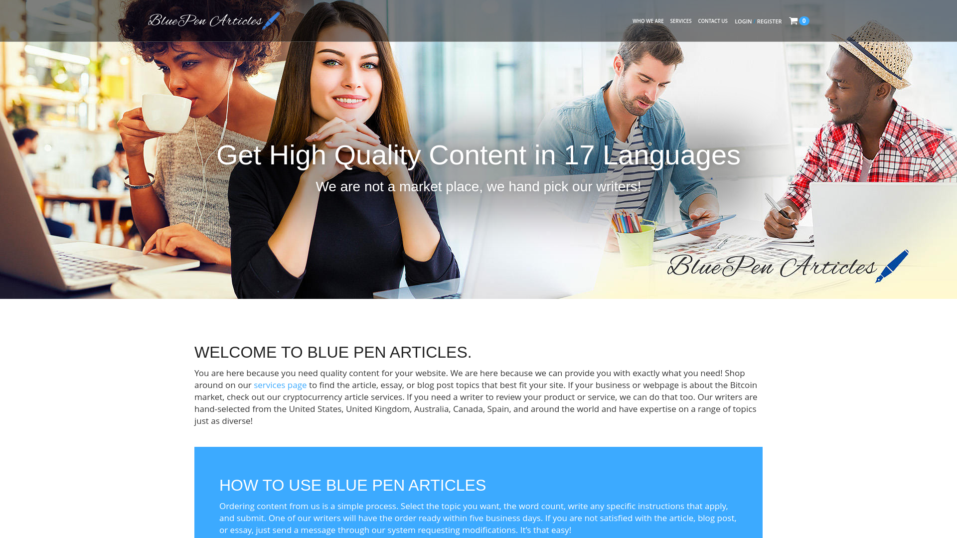 website screenshot of https://bluepenarticles.com