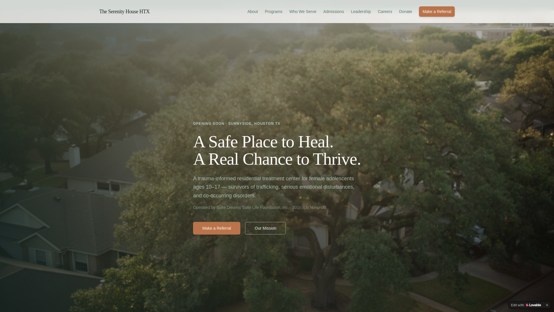 website screenshot of https://theserenityhousehtx.org/