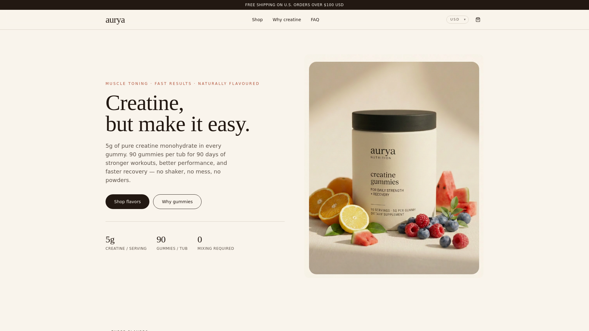 website screenshot of https://auryanutrition.com/