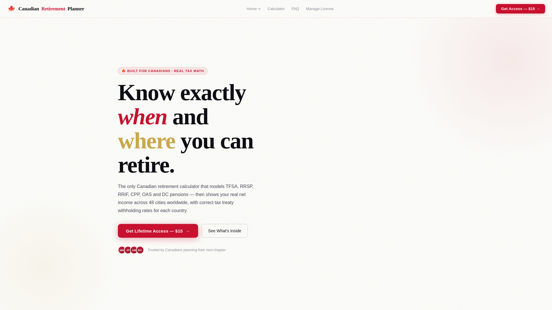 website screenshot of https://canadianretirementplanner.ca/