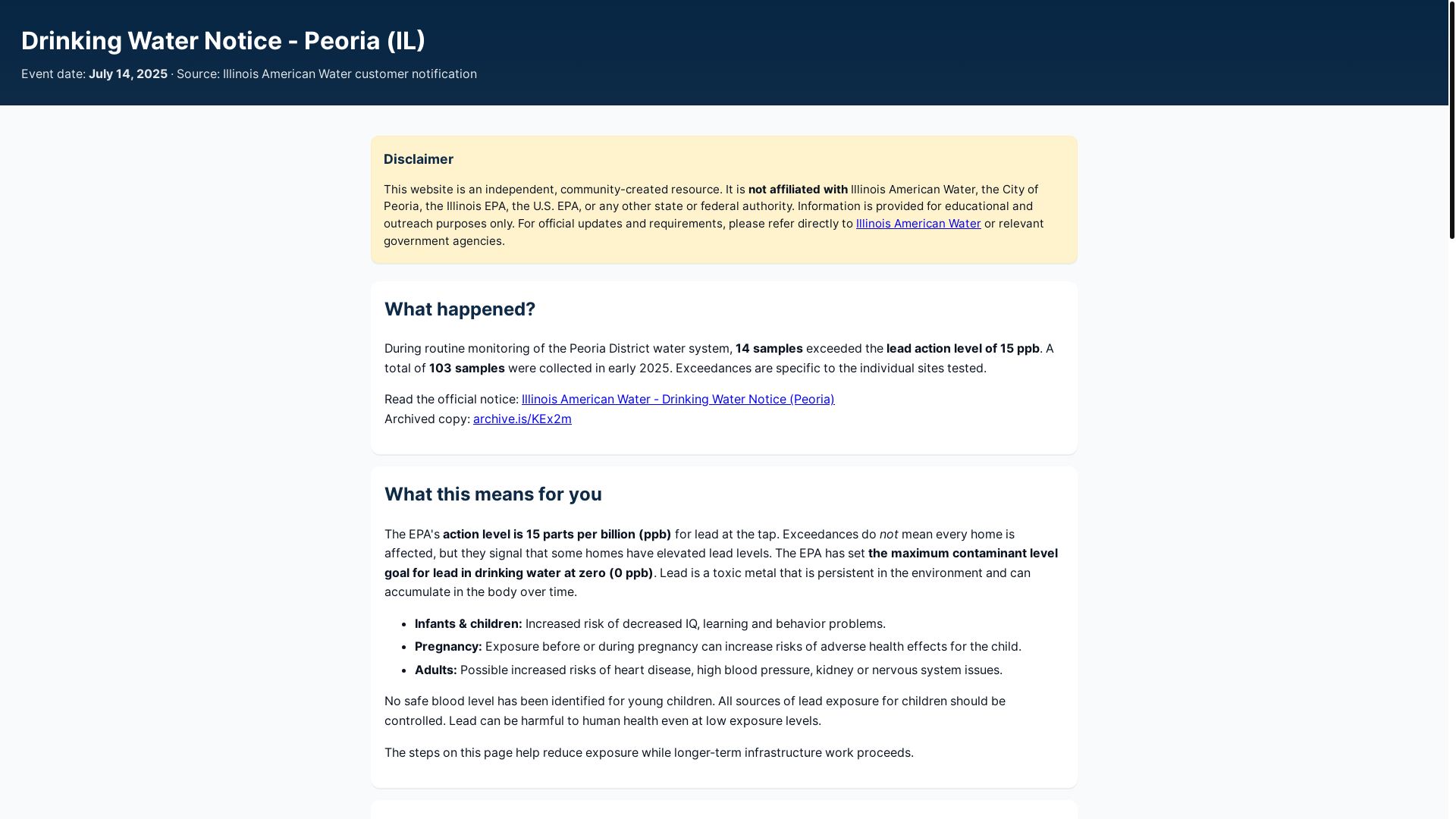website screenshot of https://drinking-water-notice-peoria.pages.dev/