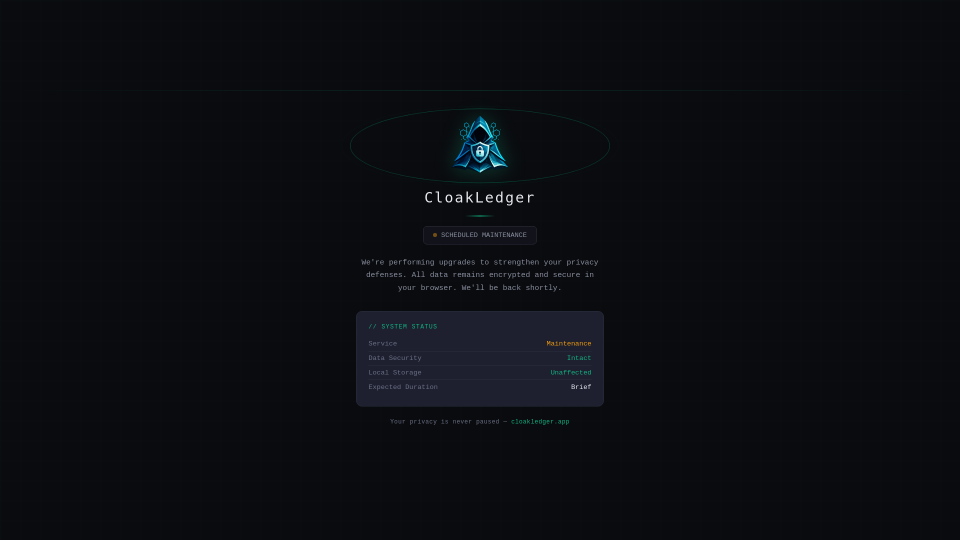 website screenshot of https://cloakledger.app/
