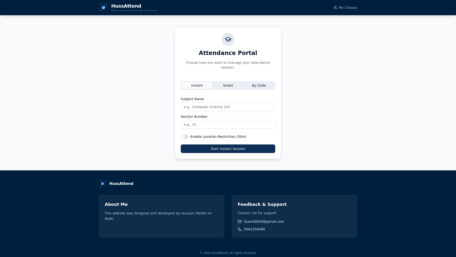 website screenshot of https://hussattend.pages.dev/
