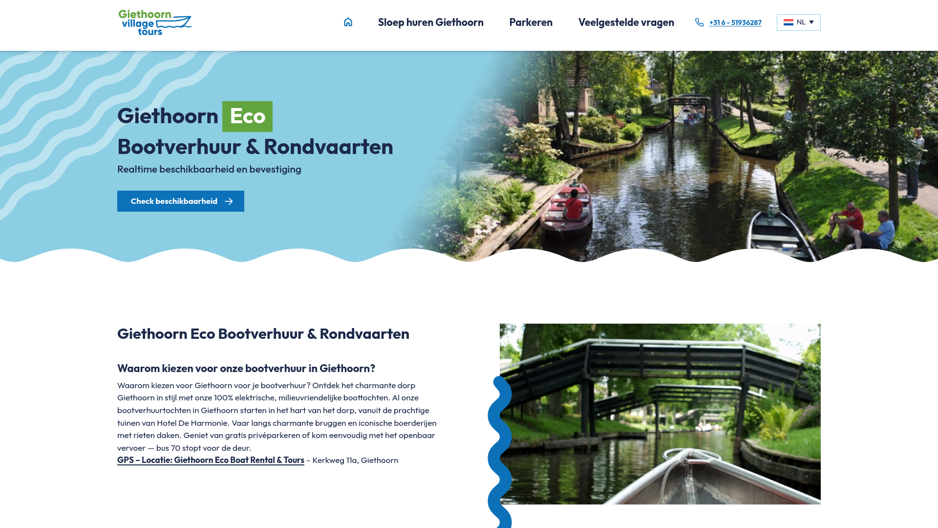 website screenshot of https://giethoornboatrentaltours.nl/