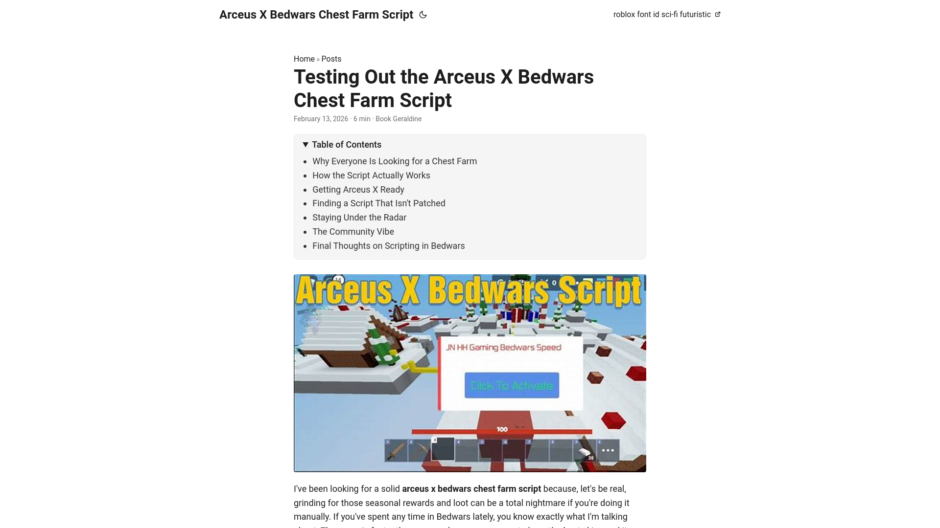 website screenshot of https://arceus-x-bedwars-chest-farm-script.pages.dev/