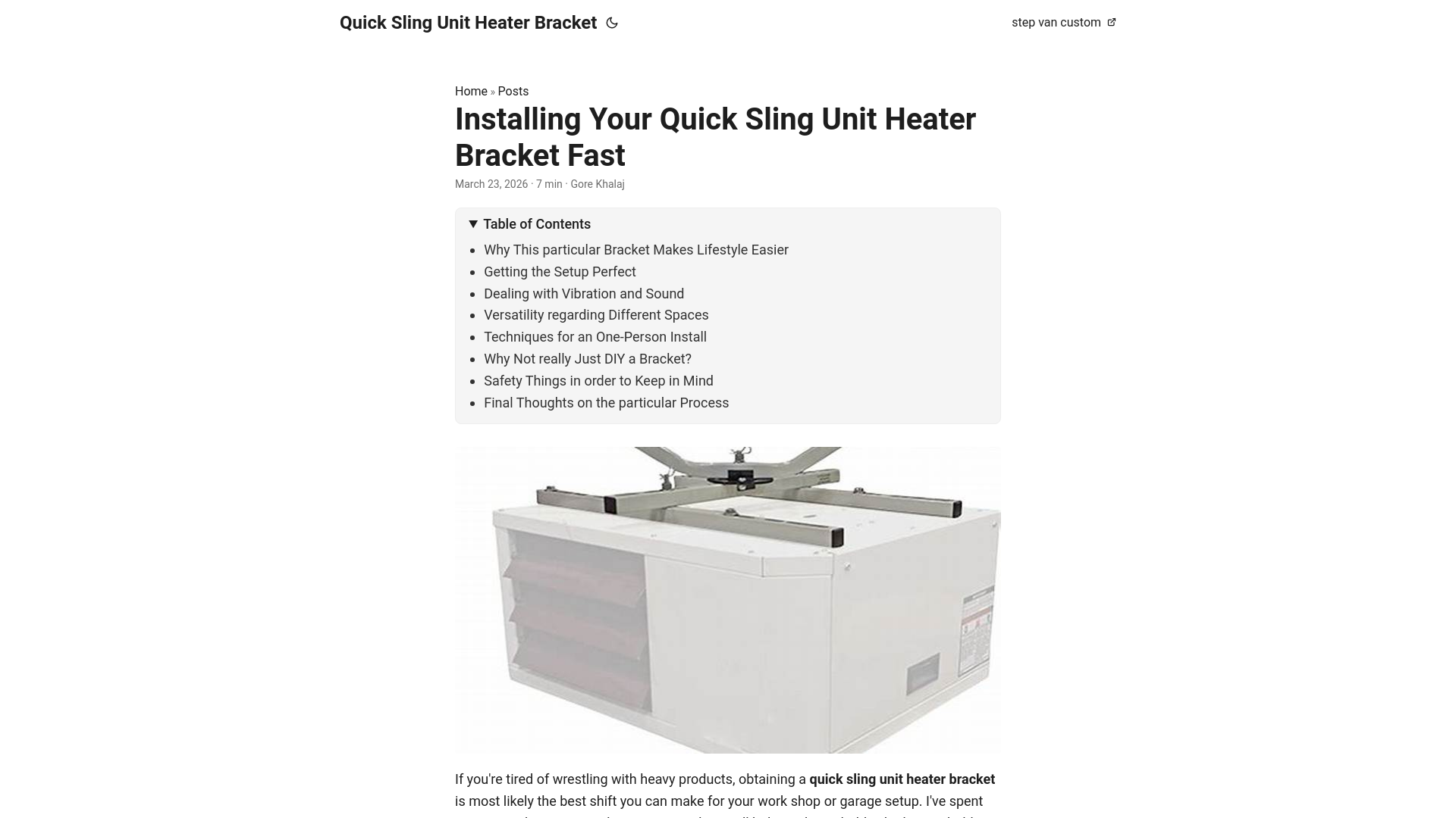 website screenshot of https://quick-sling-unit-heater-bracket.pages.dev/