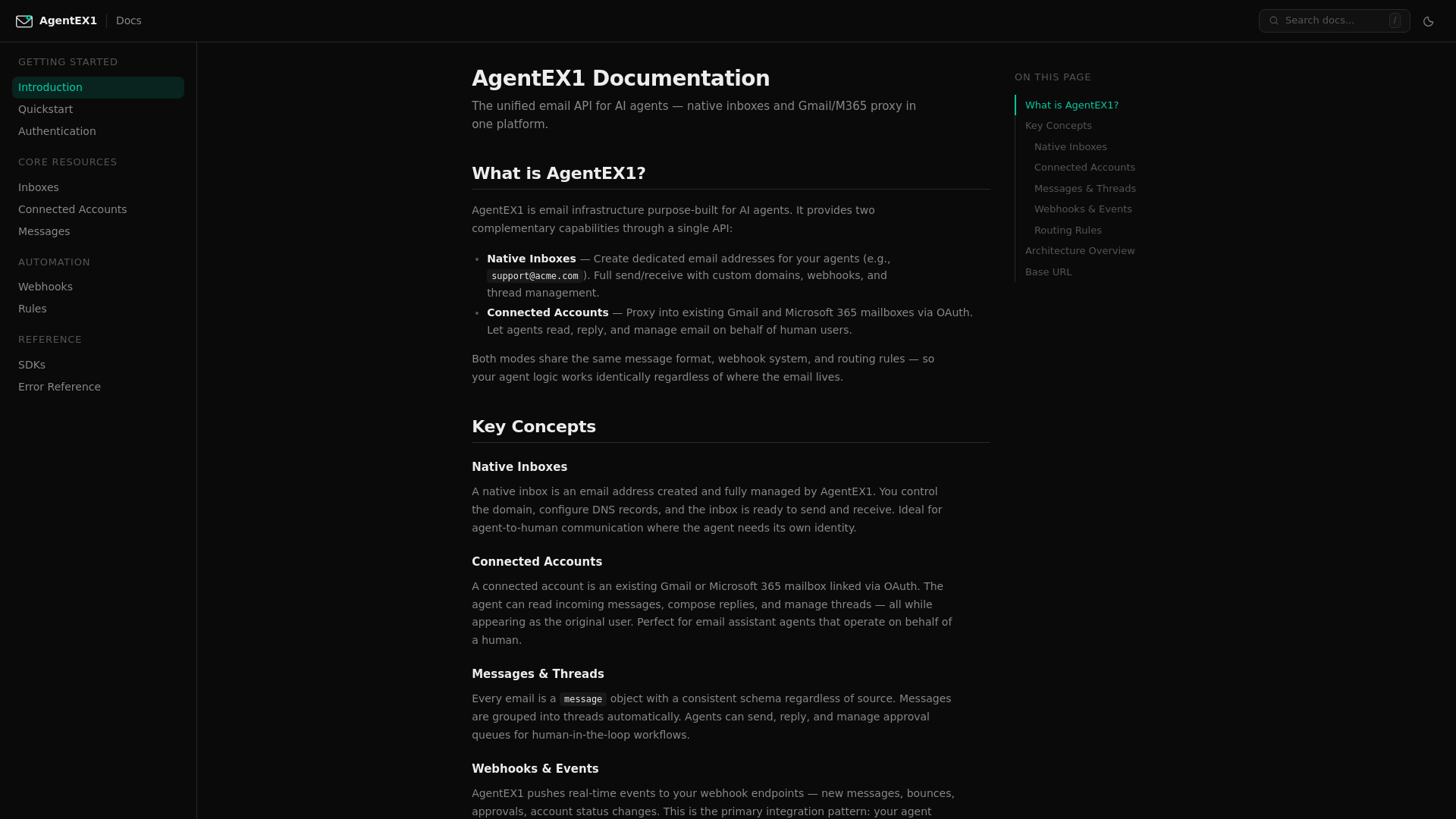 website screenshot of https://agentexone-docs.pages.dev/