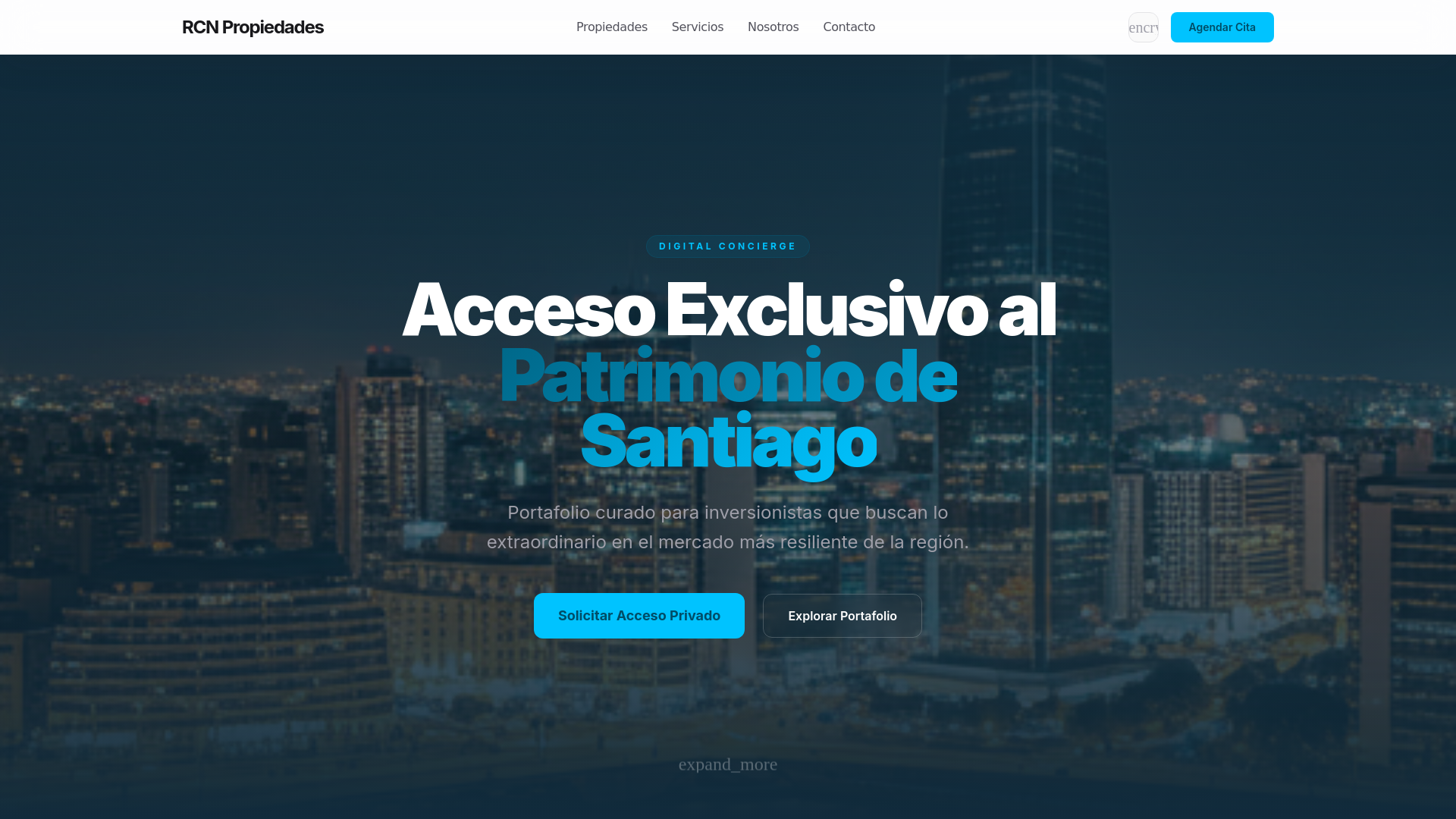 website screenshot of https://propiedadesrcn.cl