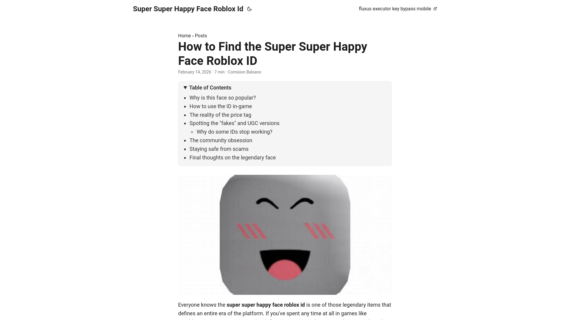 website screenshot of https://super-super-happy-face-roblox-id.pages.dev/