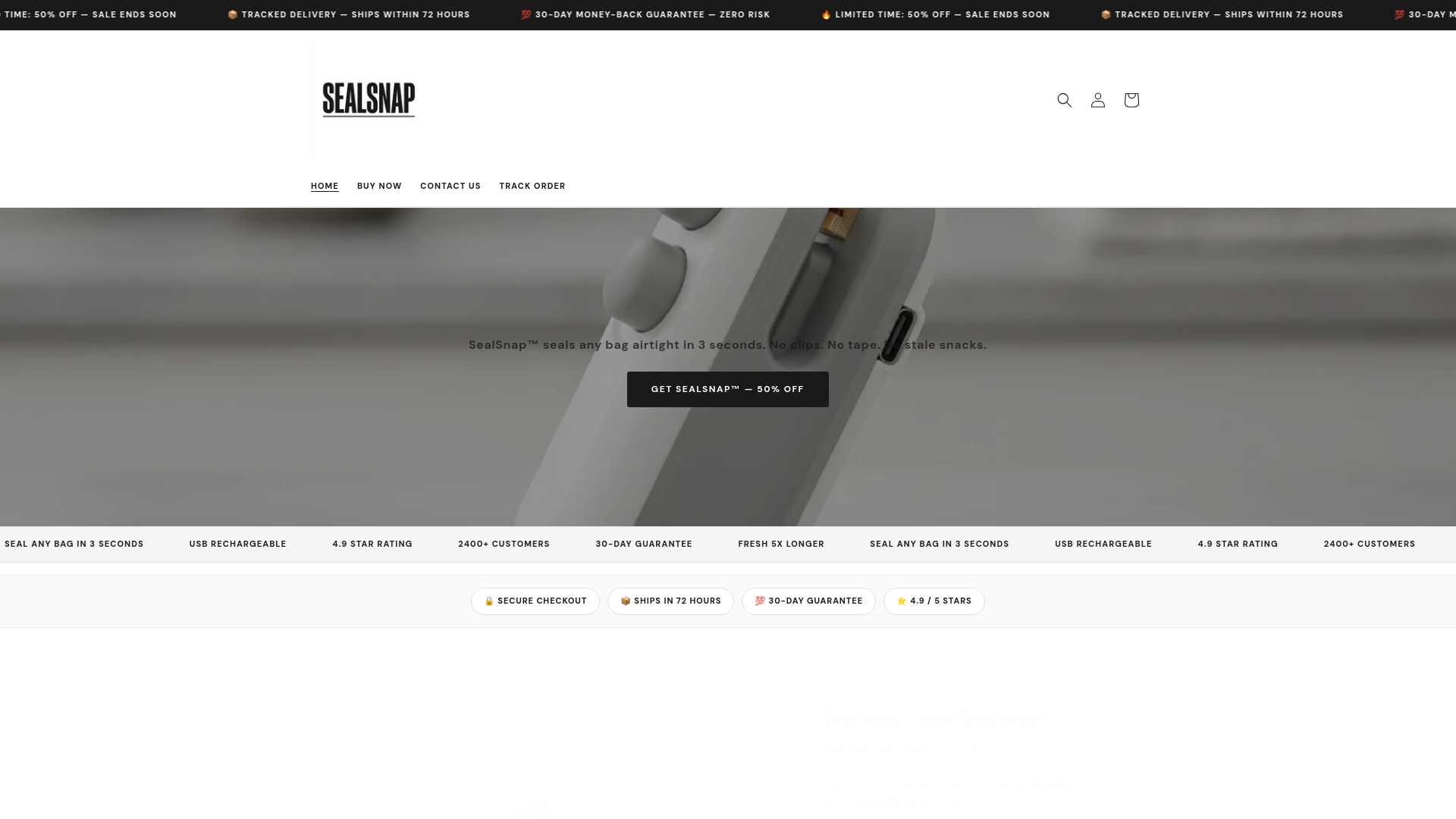 website screenshot of https://getsealsnap.com/