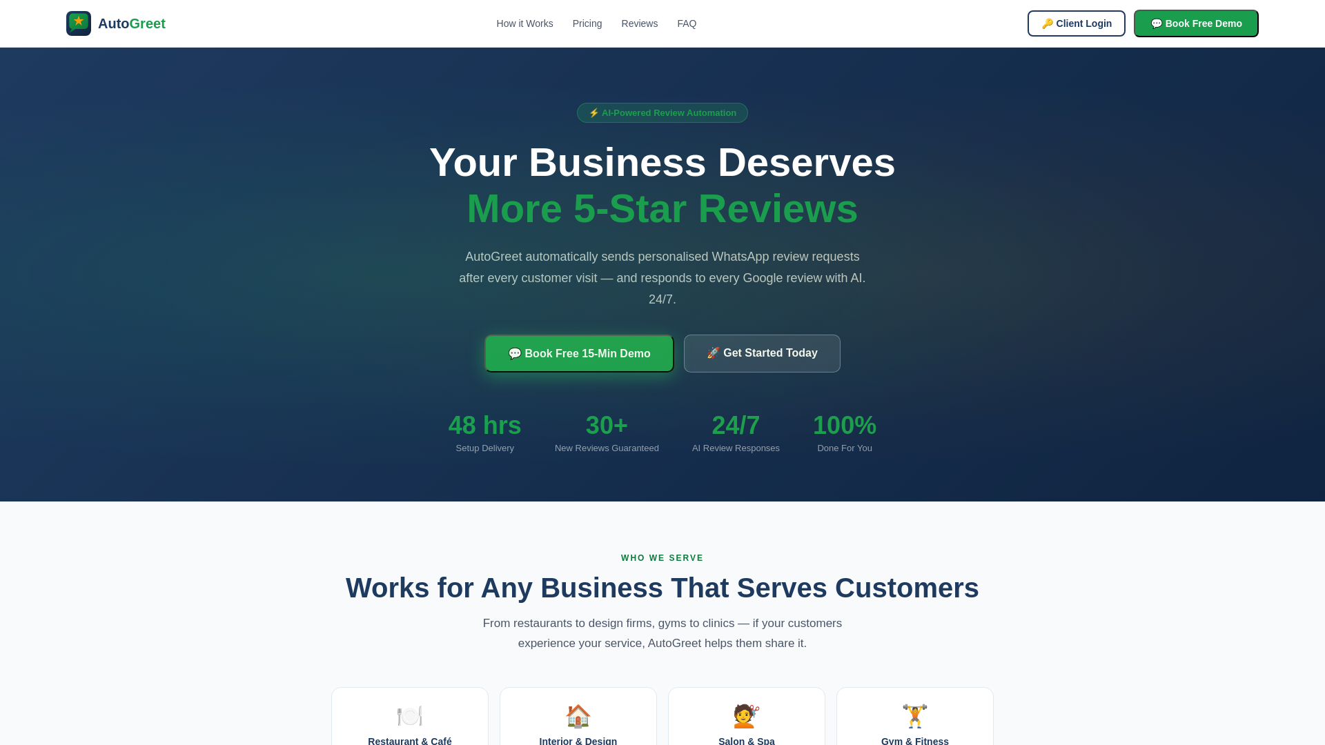 website screenshot of https://autogreet.in