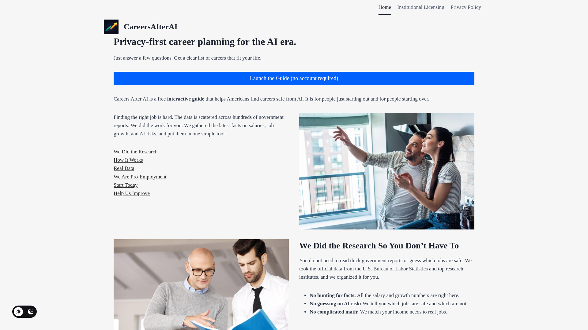 website screenshot of https://careersafterai.com