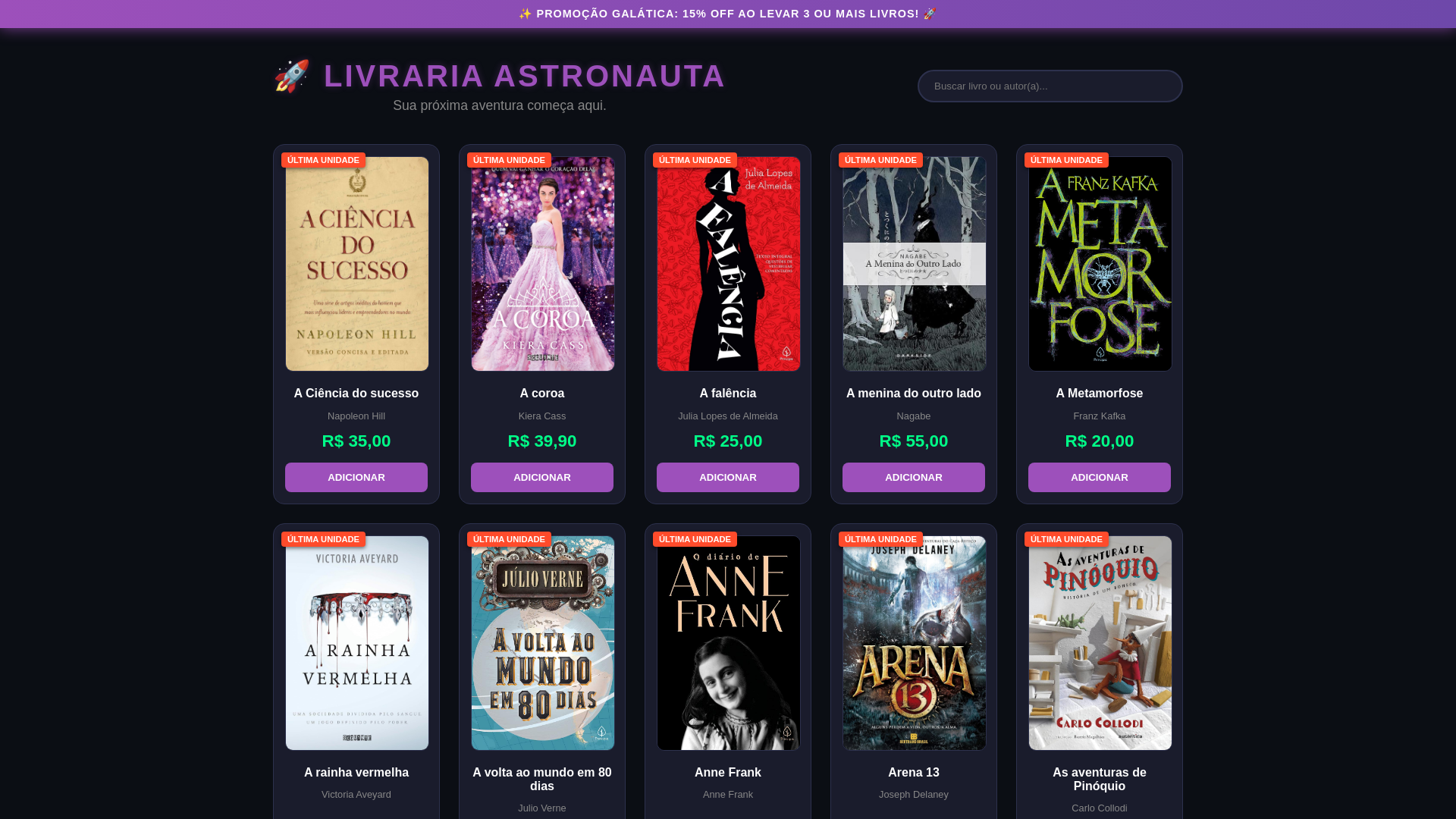 website screenshot of https://livrariastronauta.pages.dev/