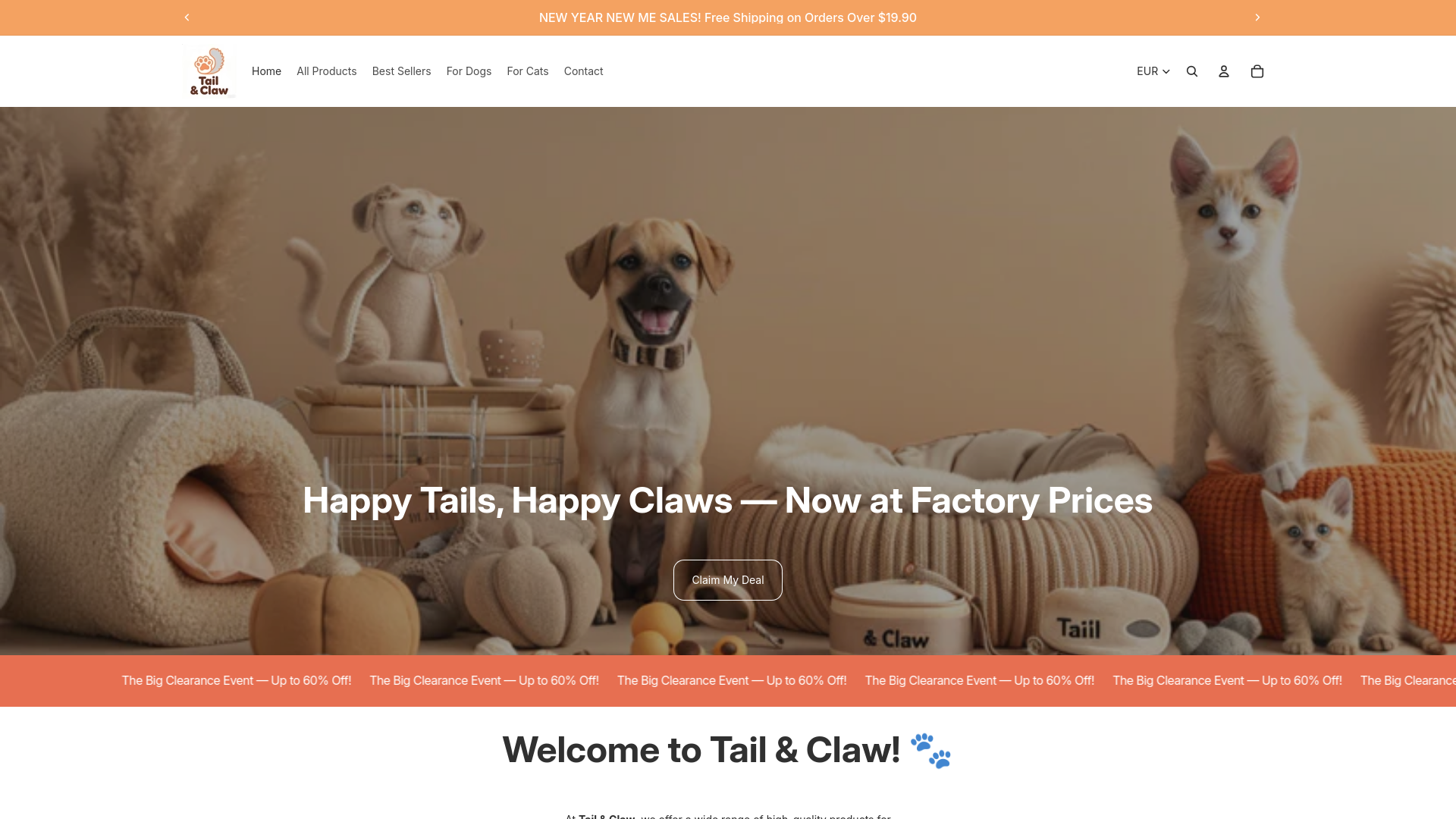 website screenshot of https://tailclaw.store/