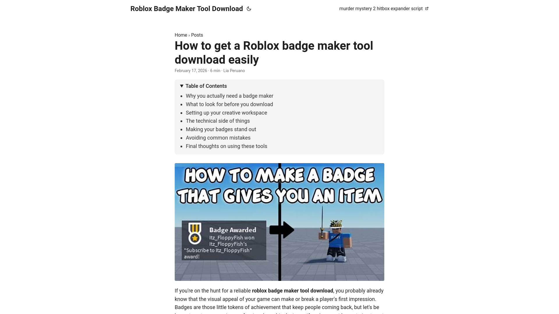 website screenshot of https://roblox-badge-maker-tool-download.pages.dev/