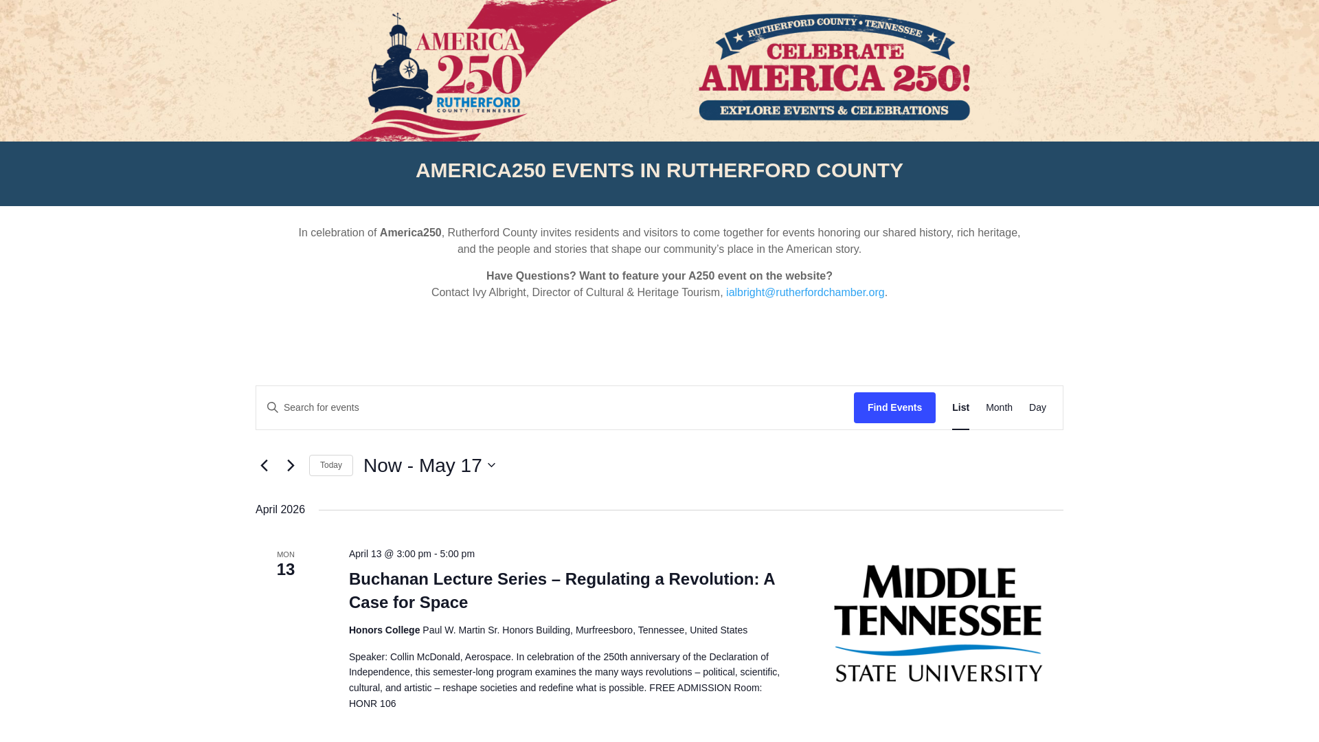 website screenshot of https://rutherford250events.com