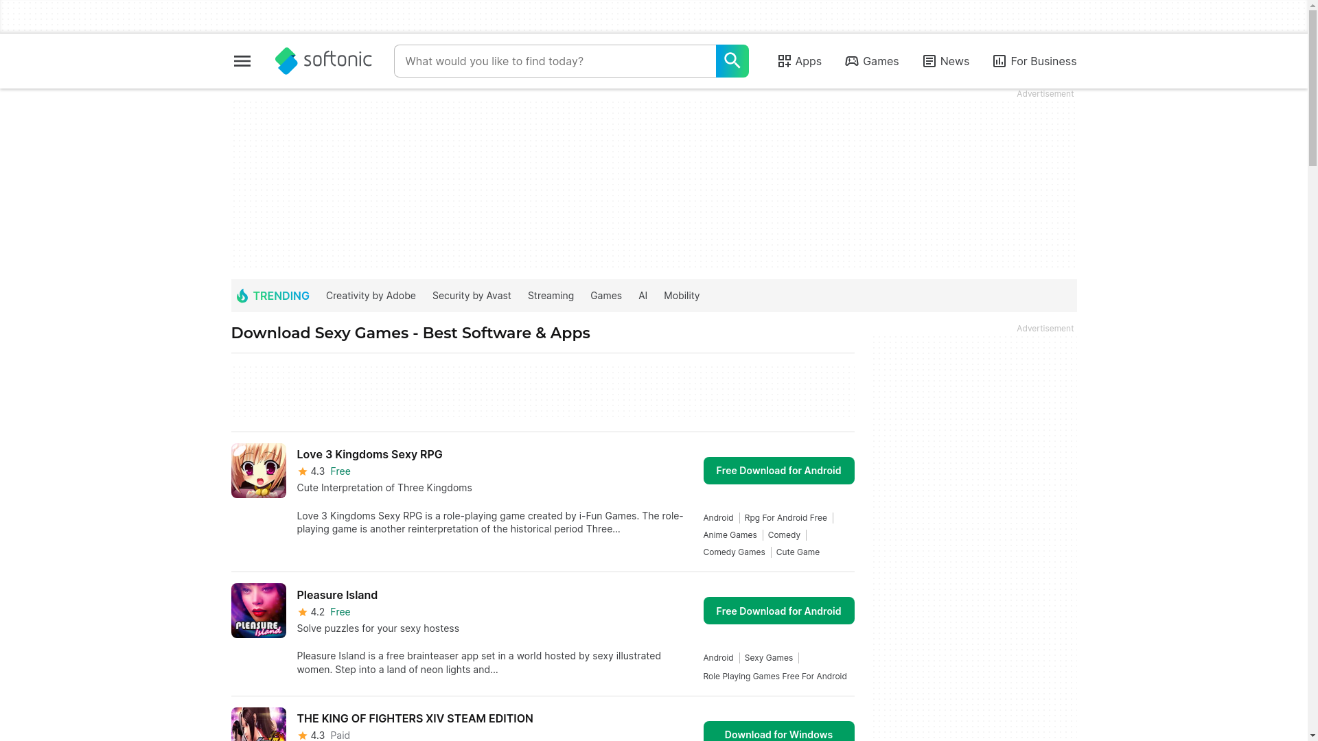 website screenshot of https://en.softonic.com/downloads/sexy-games