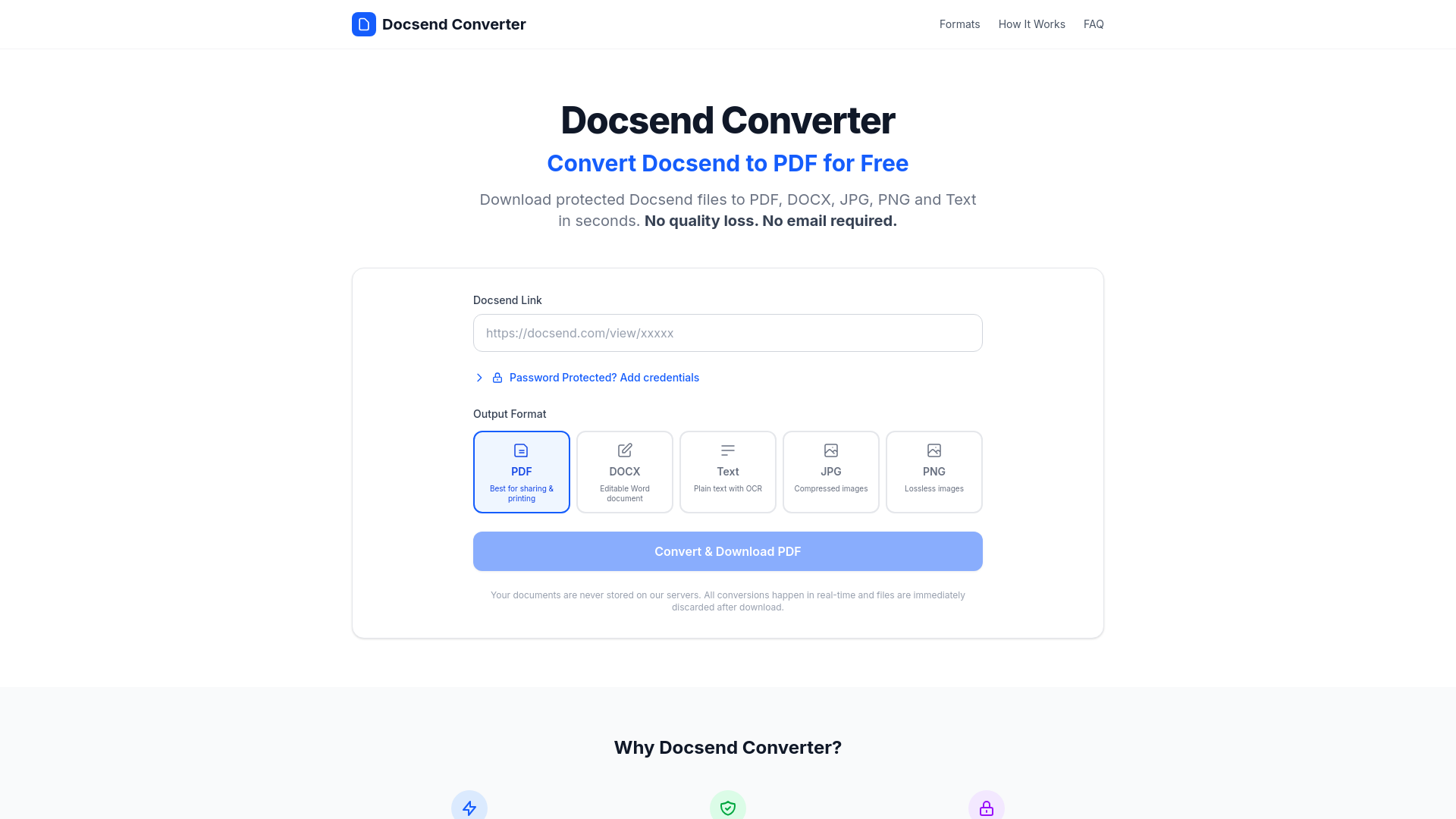 website screenshot of https://docsendconverter.com/