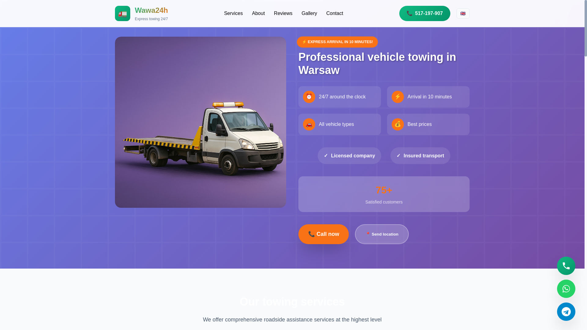 website screenshot of https://pomocdrogowa-wawa24h.pl/