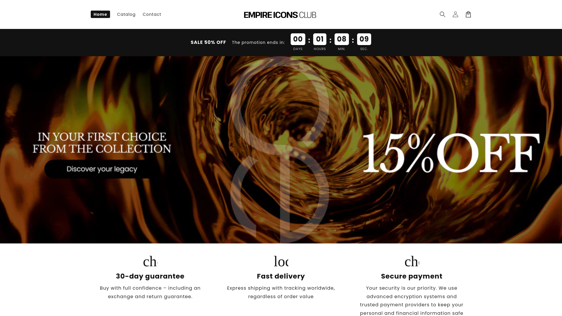 website screenshot of https://empireiconsclub.com/