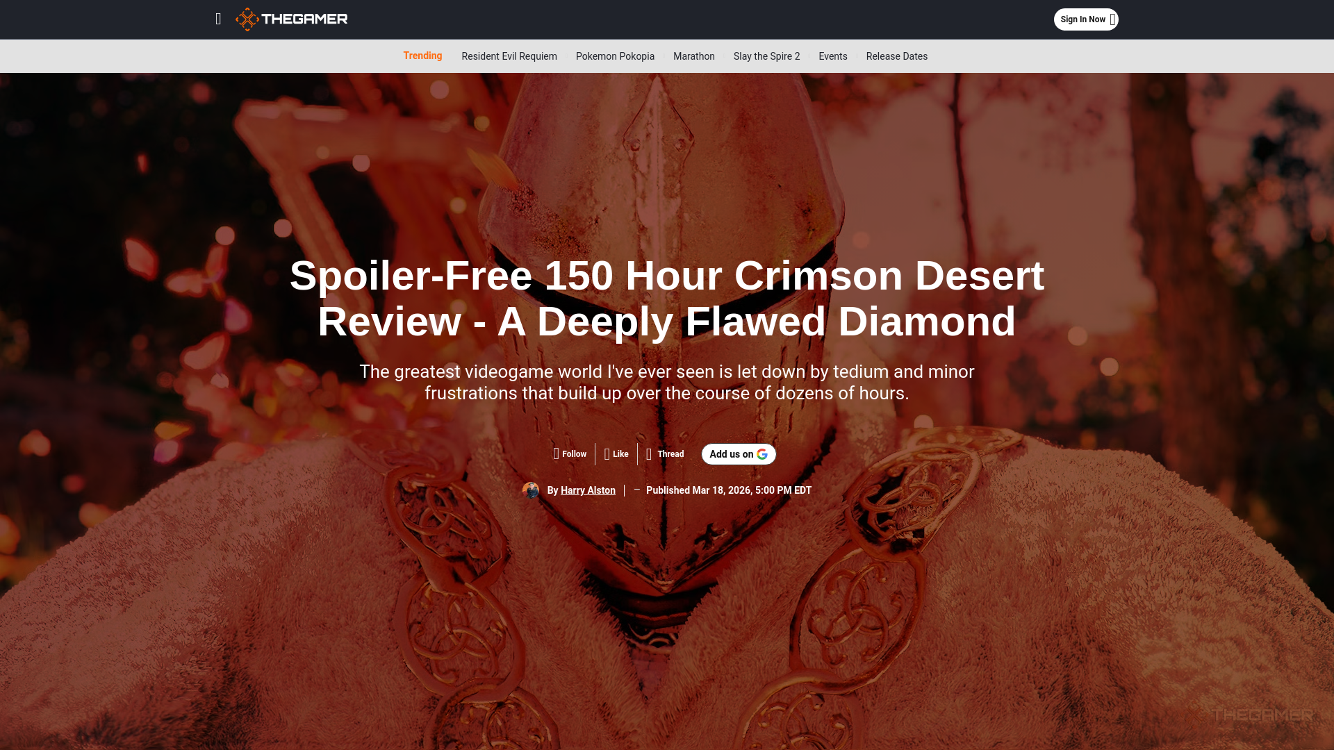 website screenshot of https://www.thegamer.com/crimson-desert-review/