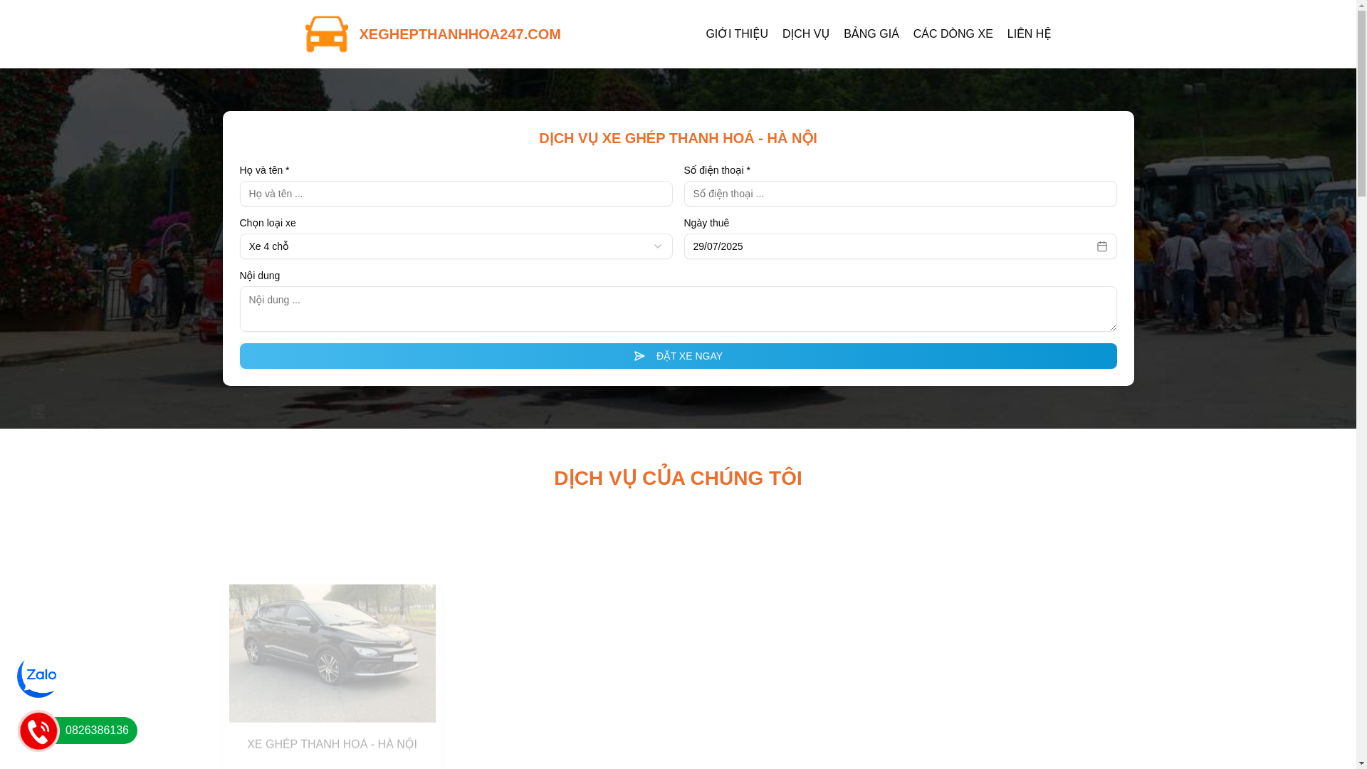 website screenshot of https://xeghepthanhhoa247.com/