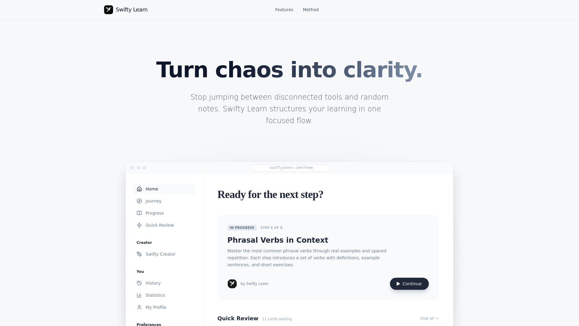 website screenshot of https://swiftylearn-landing.pages.dev/