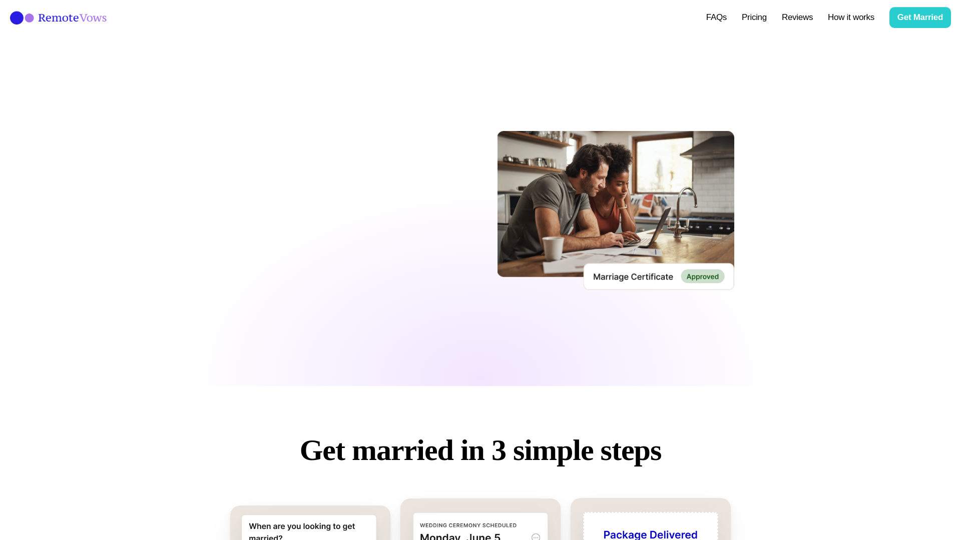 website screenshot of https://remotevows.com/