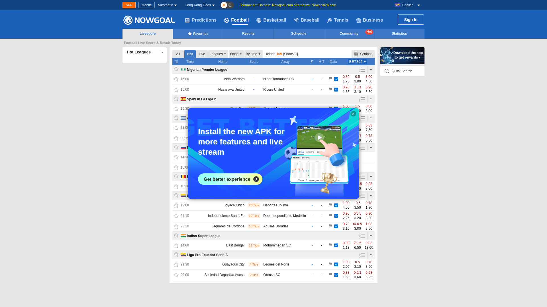 website screenshot of https://live4.nowgoal26.com