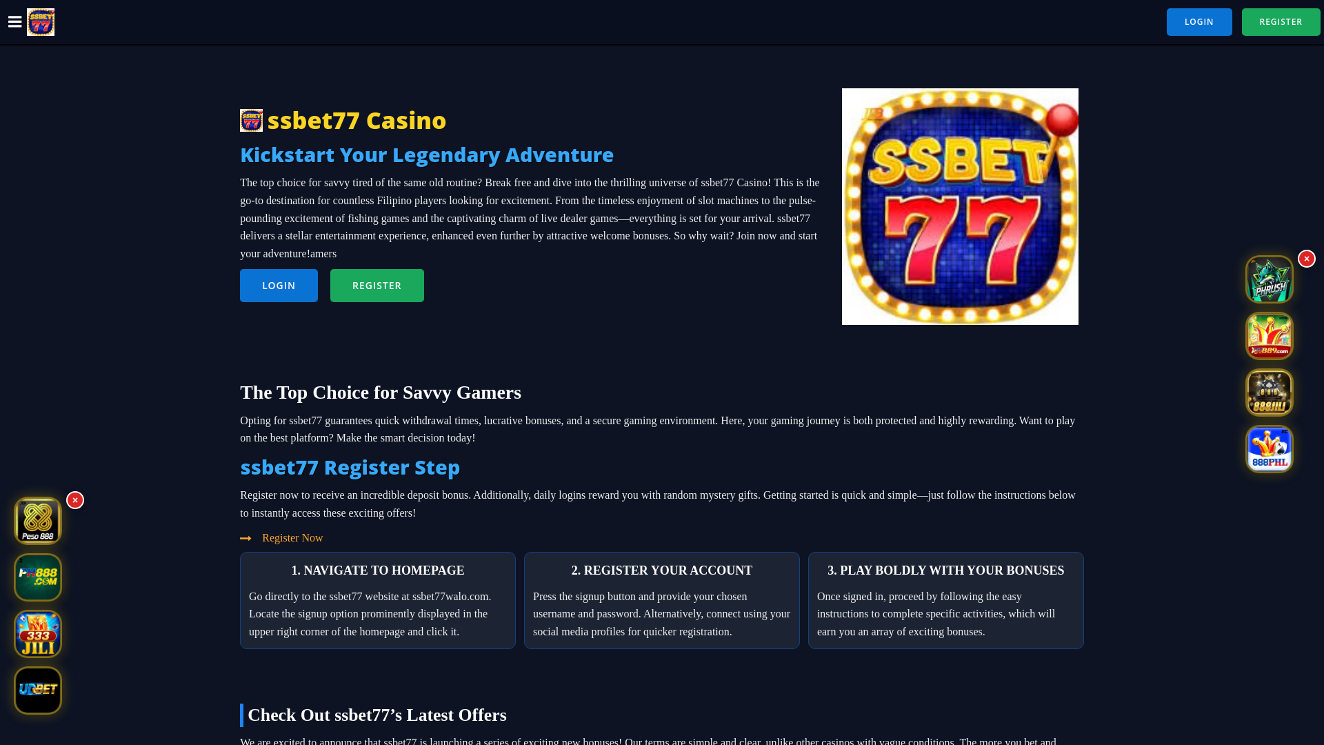 website screenshot of https://ssbet77walo.com