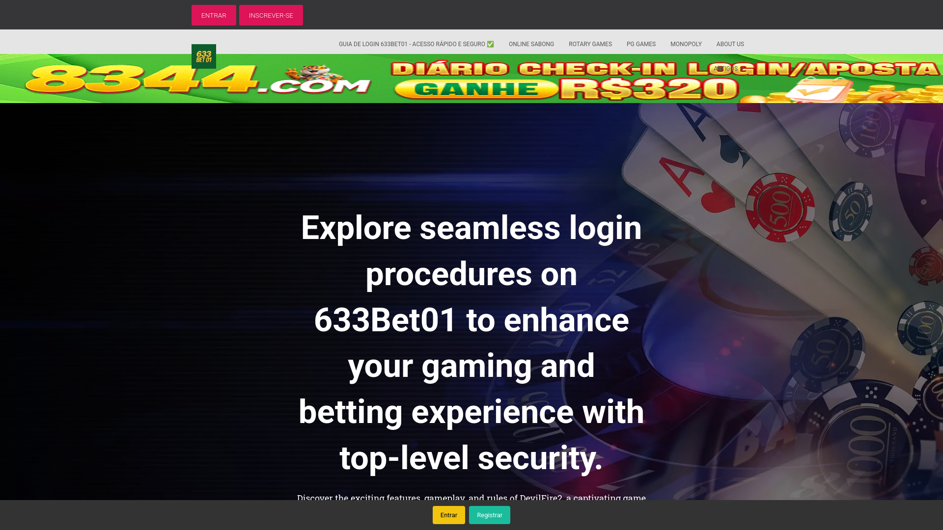 website screenshot of https://633bet01pg.com
