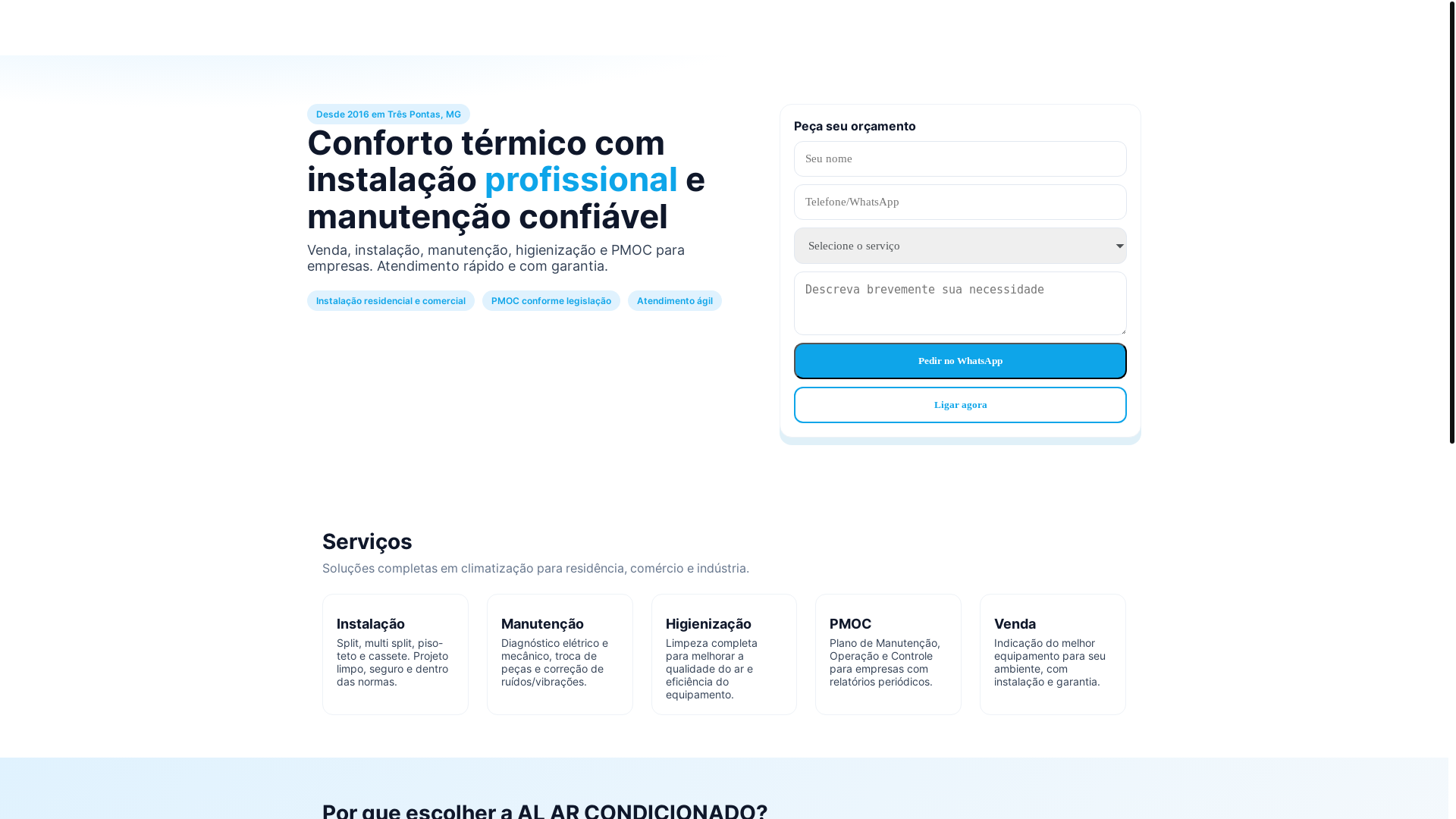 website screenshot of https://alarcondicionado.com.br/
