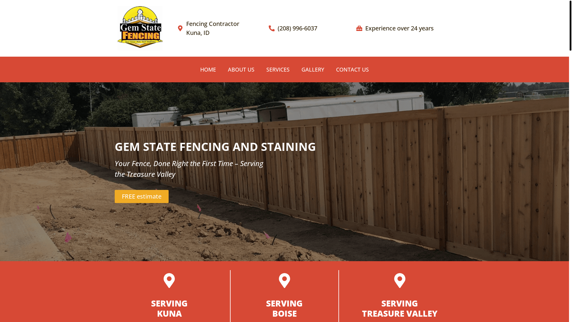 website screenshot of https://gemstatefencing.com/