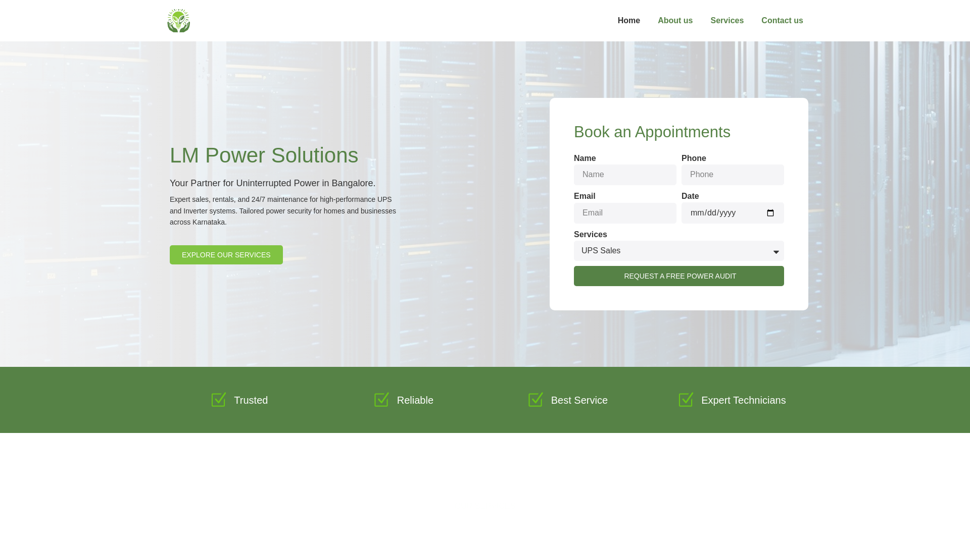 website screenshot of https://lmpowersolution.in/