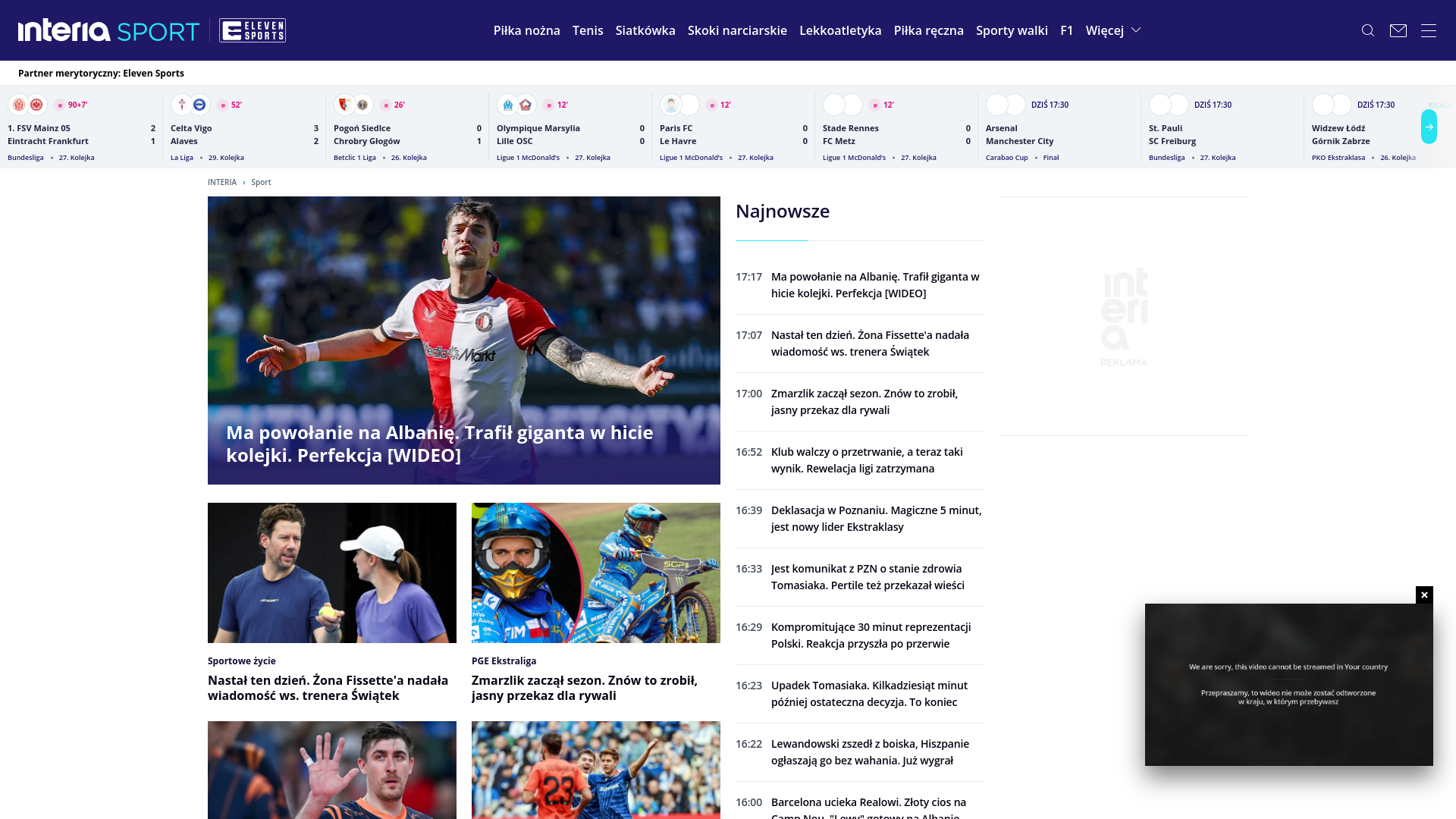 website screenshot of https://sport.interia.pl
