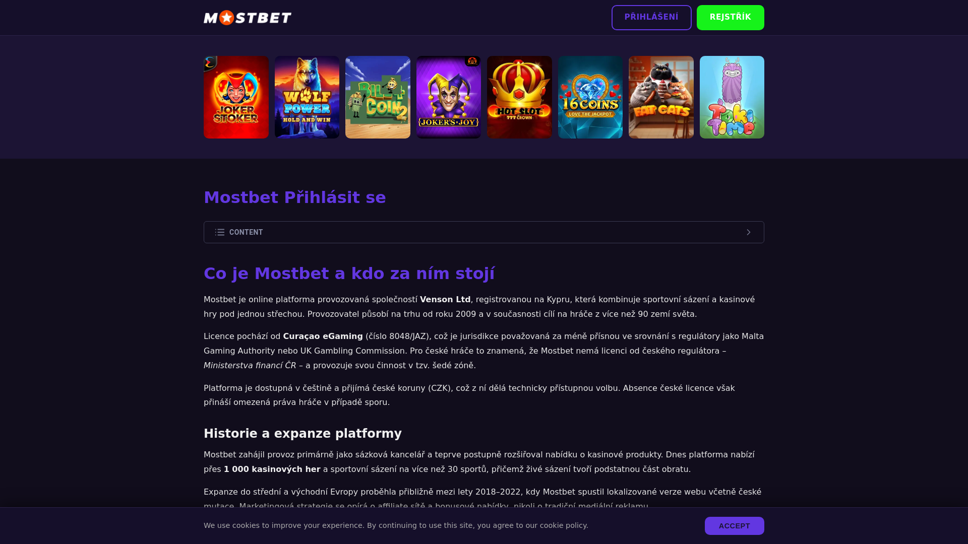 website screenshot of https://most-bet-login.cz/