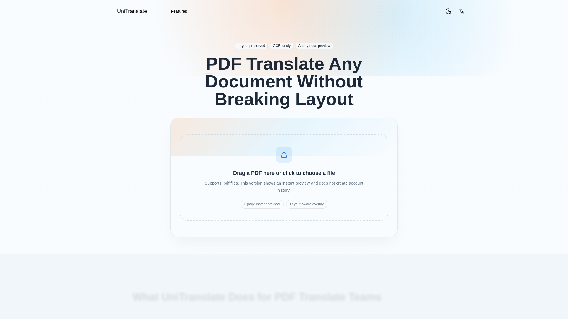 website screenshot of https://unitranslate.app/