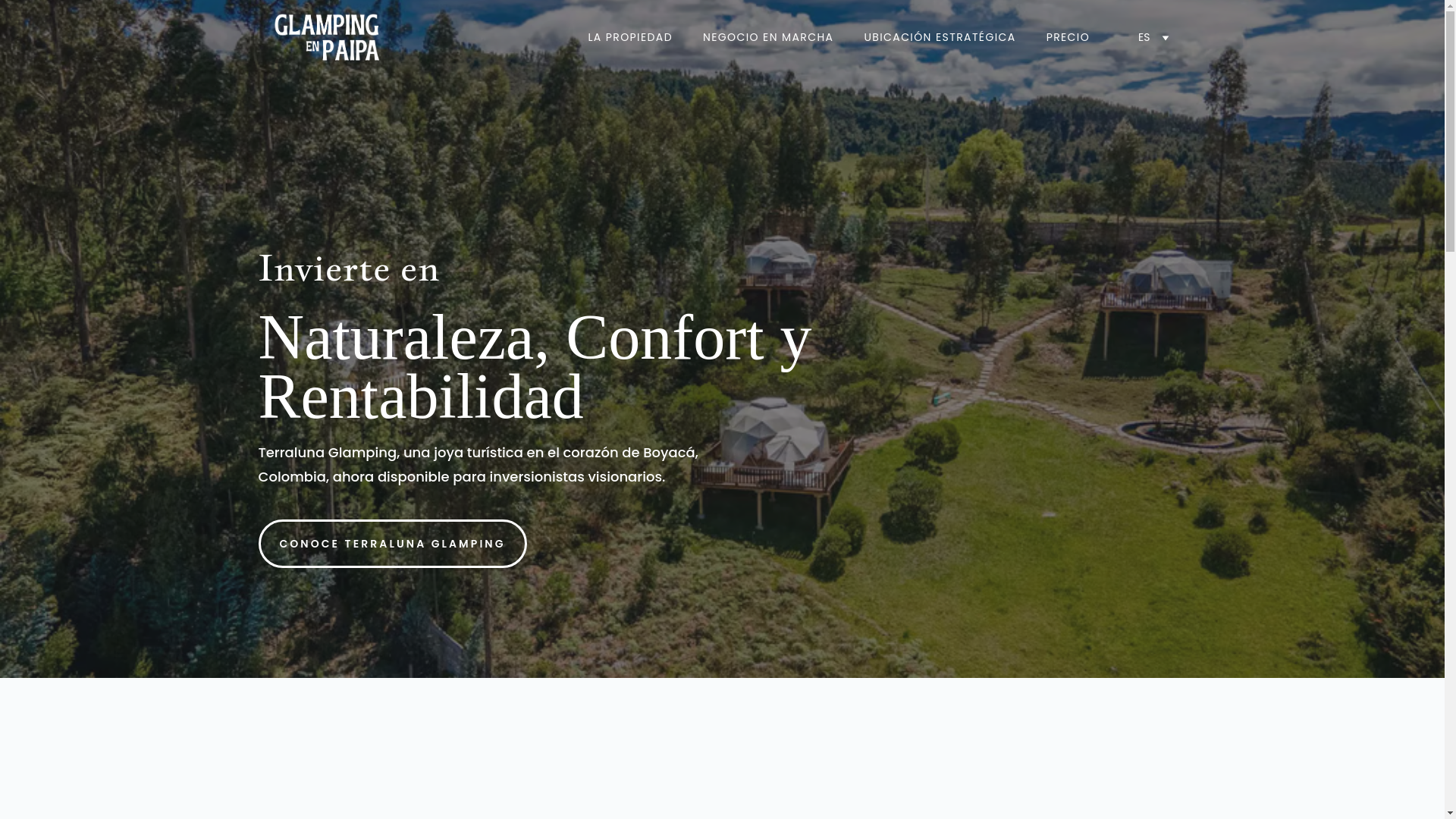 website screenshot of https://glampingcolombiainvest.com/