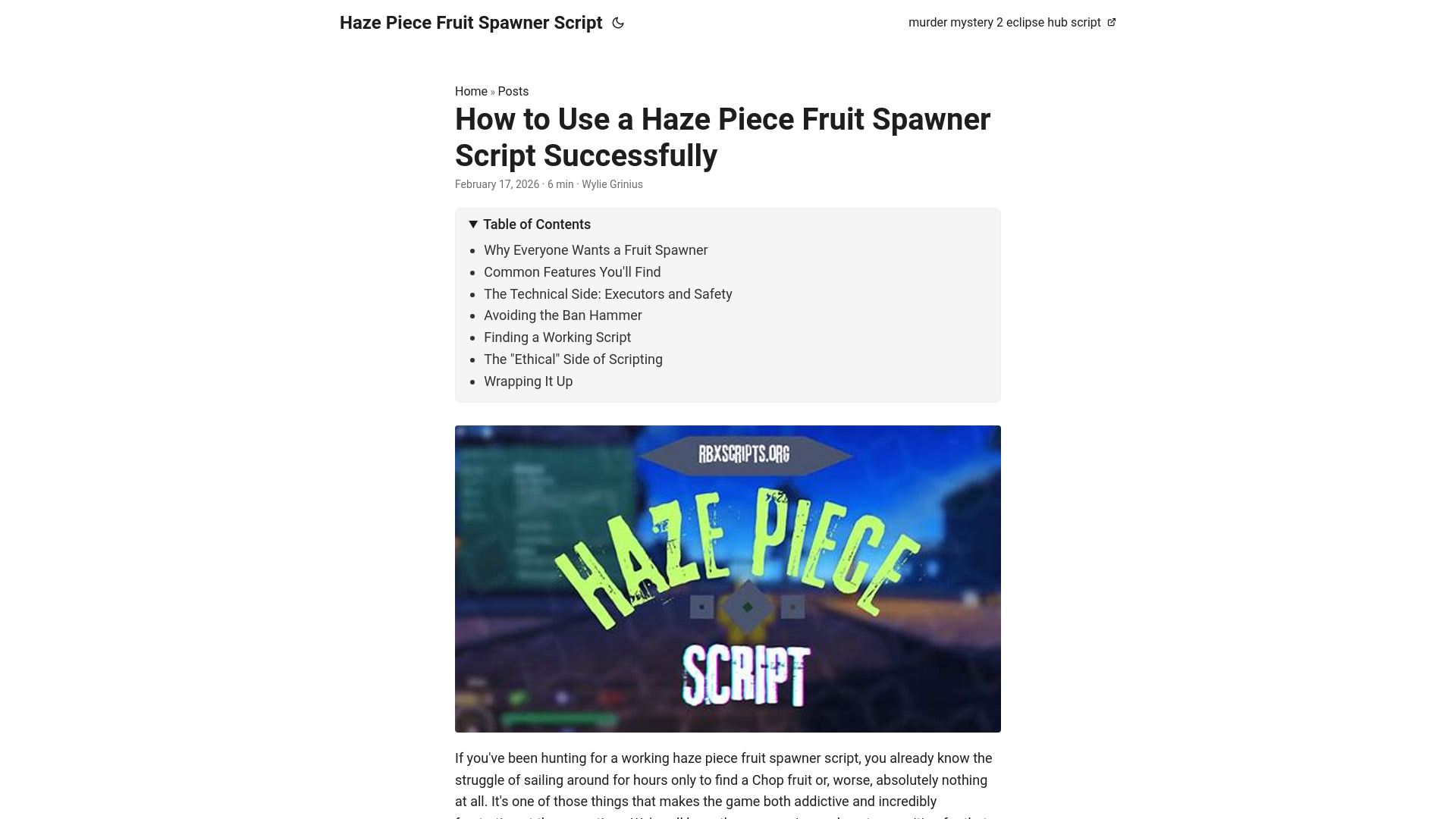 website screenshot of https://haze-piece-fruit-spawner-script.pages.dev/