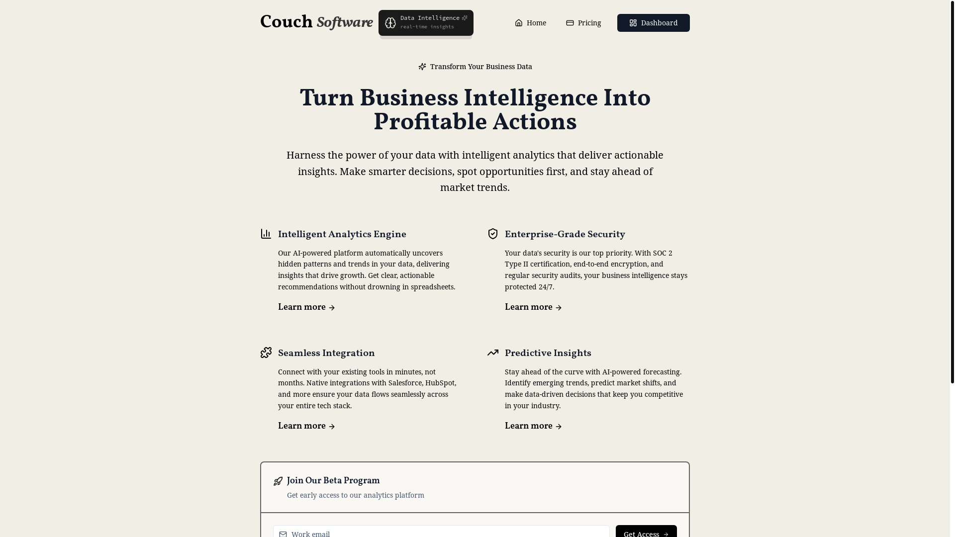website screenshot of https://couch-software-landing-page.pages.dev/
