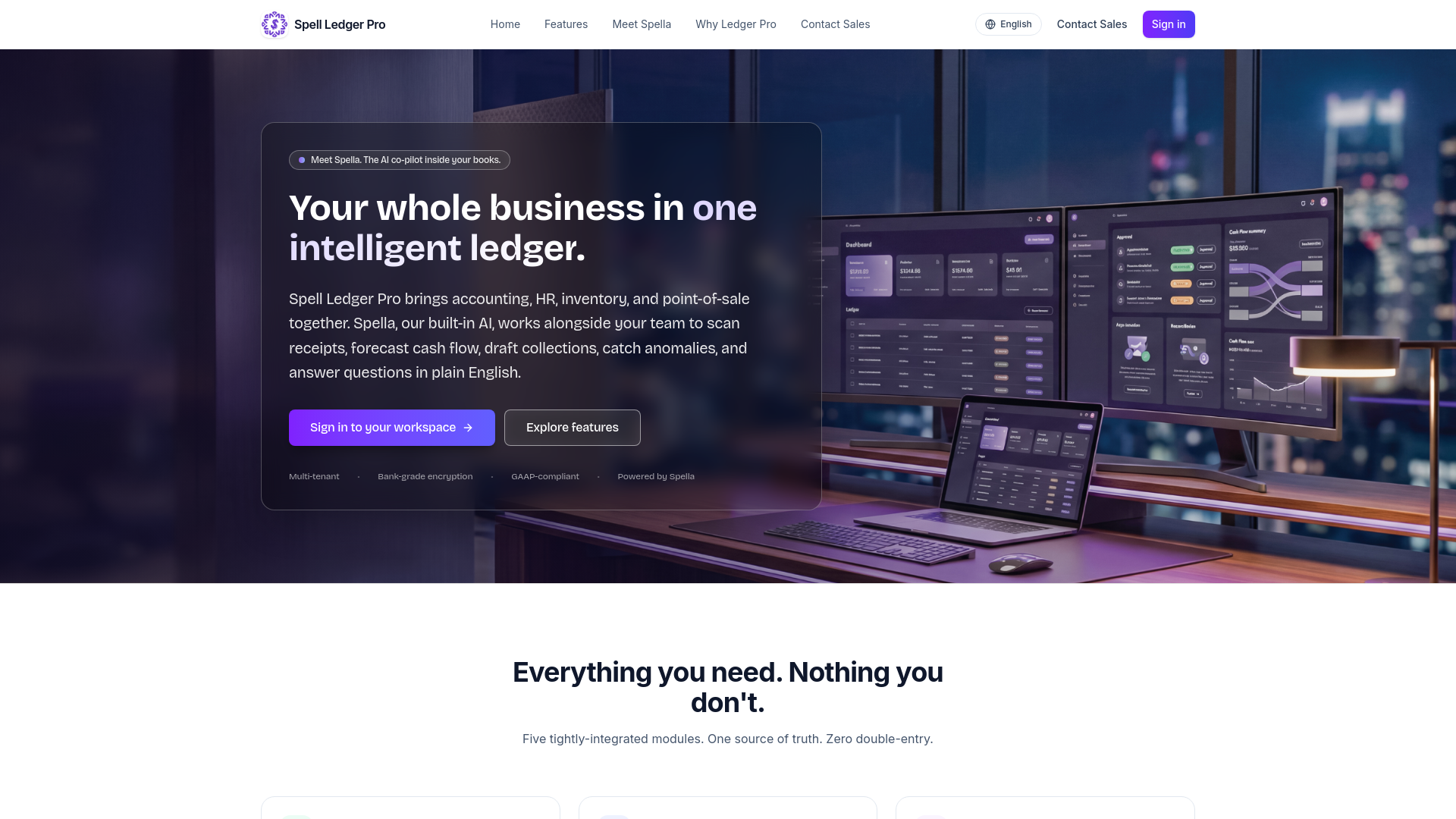 website screenshot of https://spellledgerpro.com/