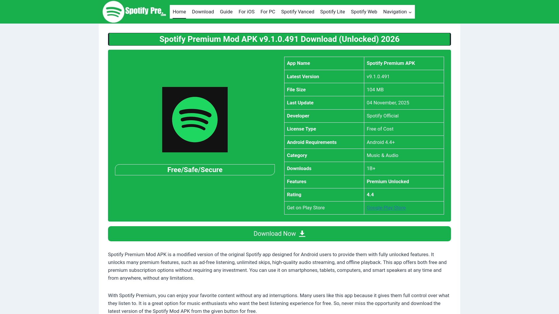 website screenshot of https://spotifypre.com