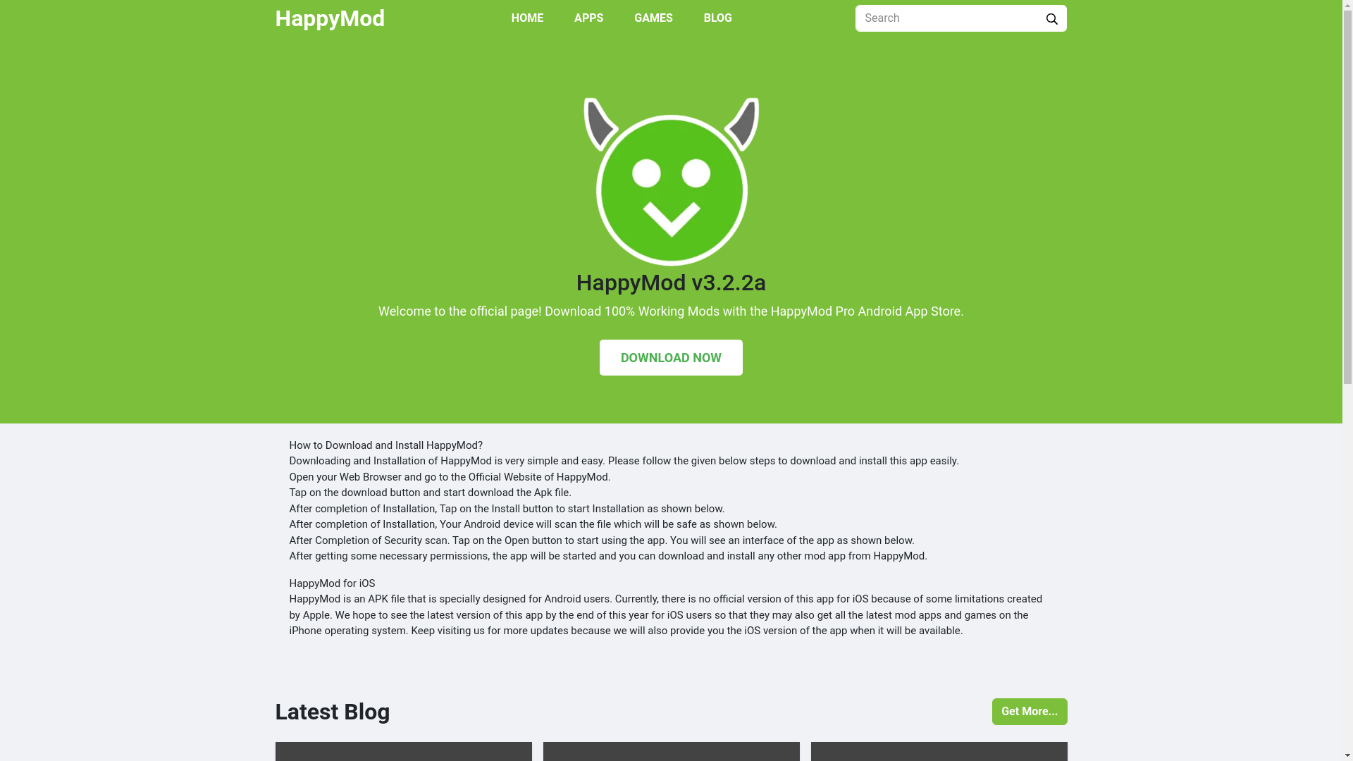 website screenshot of https://happymodapp.pro/