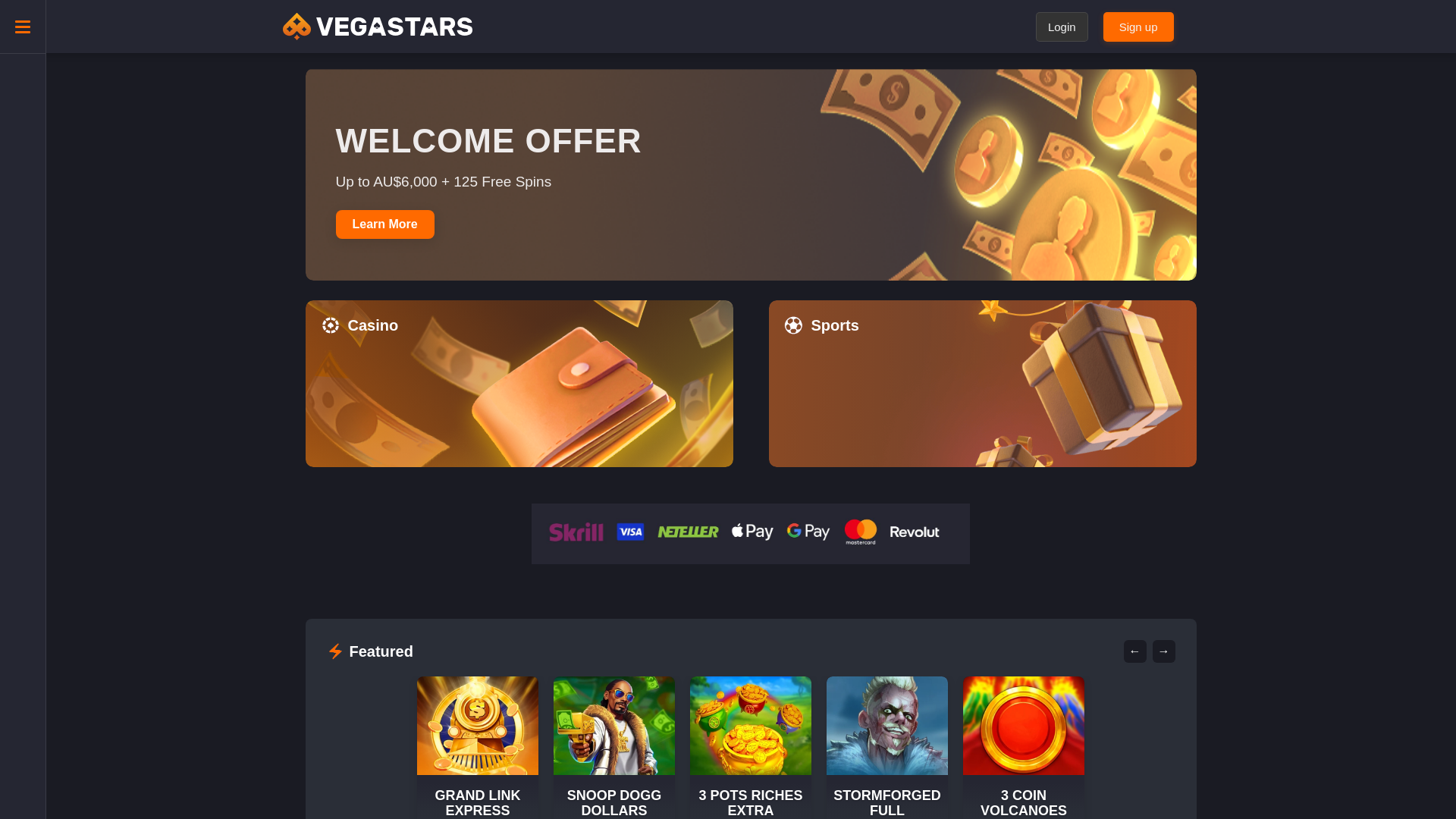 website screenshot of https://vegastars-casino-login-au.com