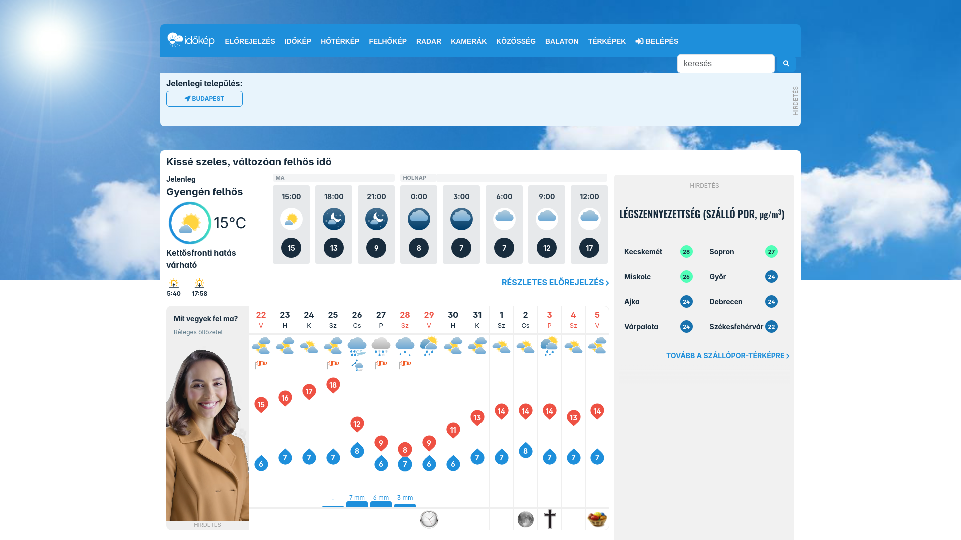 website screenshot of https://www.idokep.hu